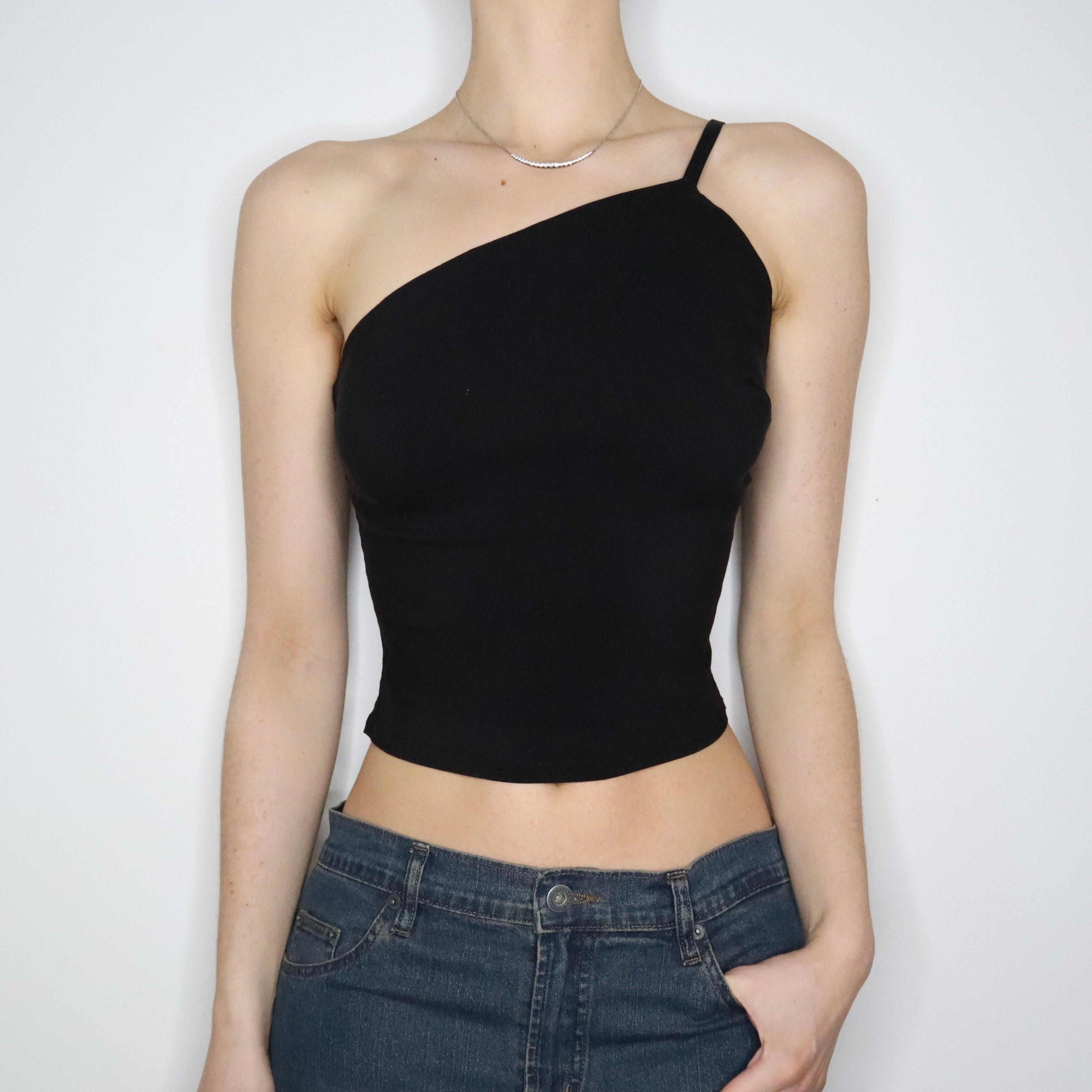Black Asymmetrical Crop Top (XS) 