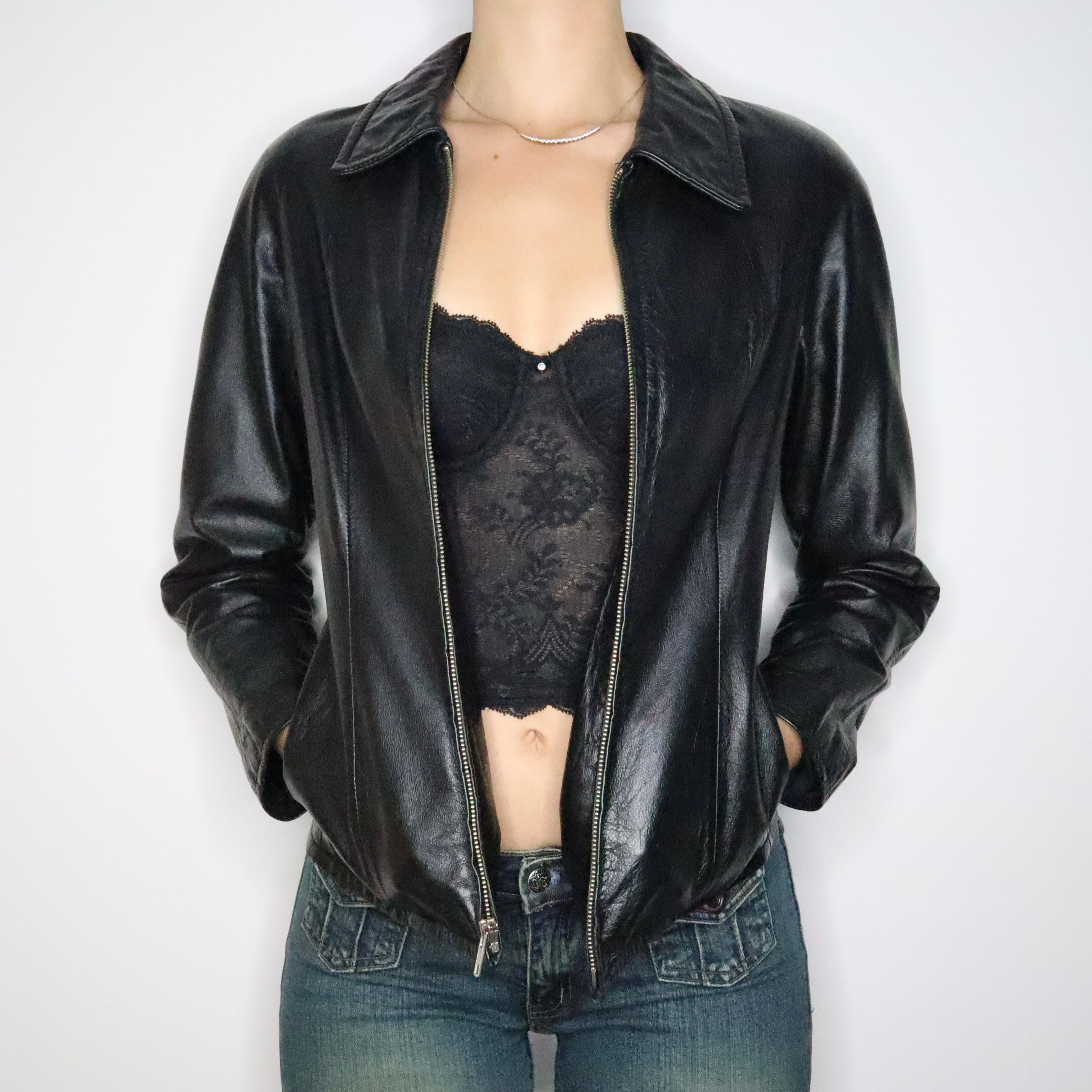 Black Leather Moto Jacket (Small)