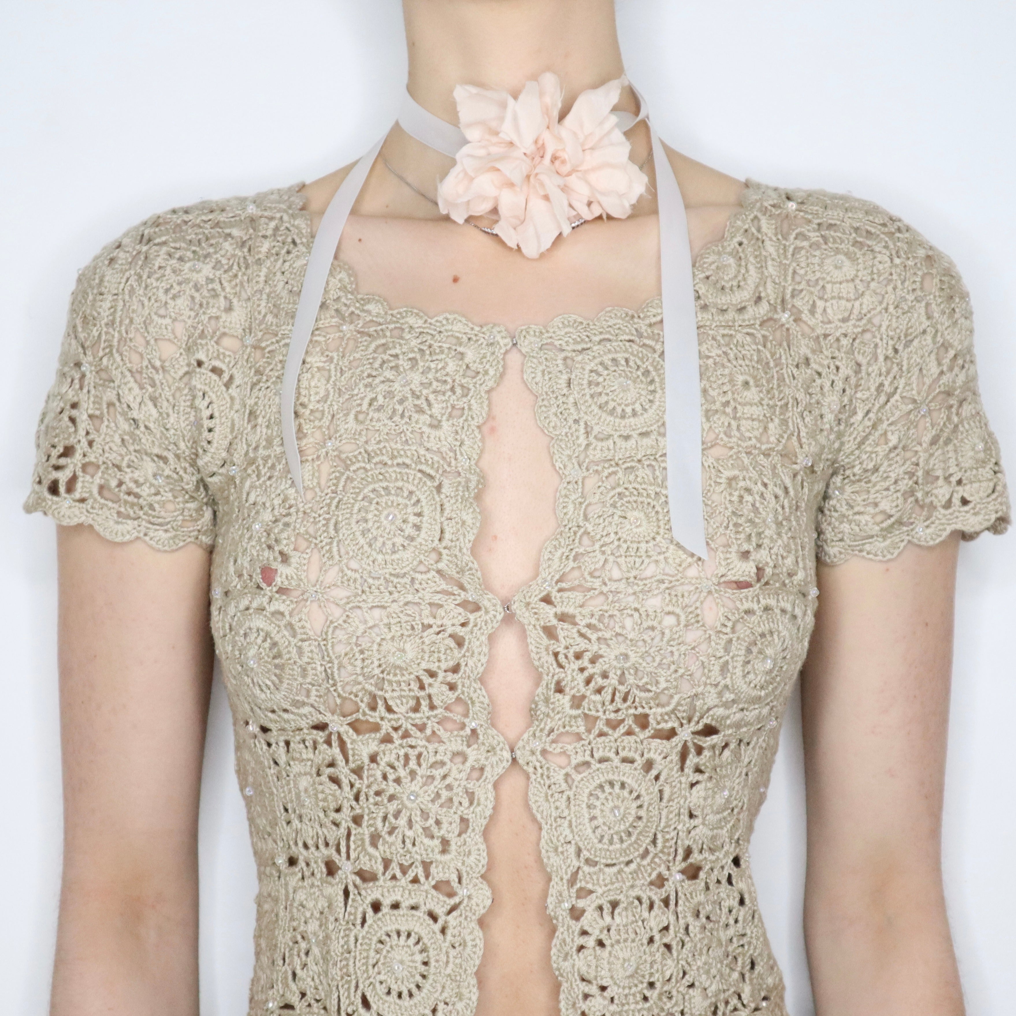 Beige Crochet Cardigan (XS-S) 