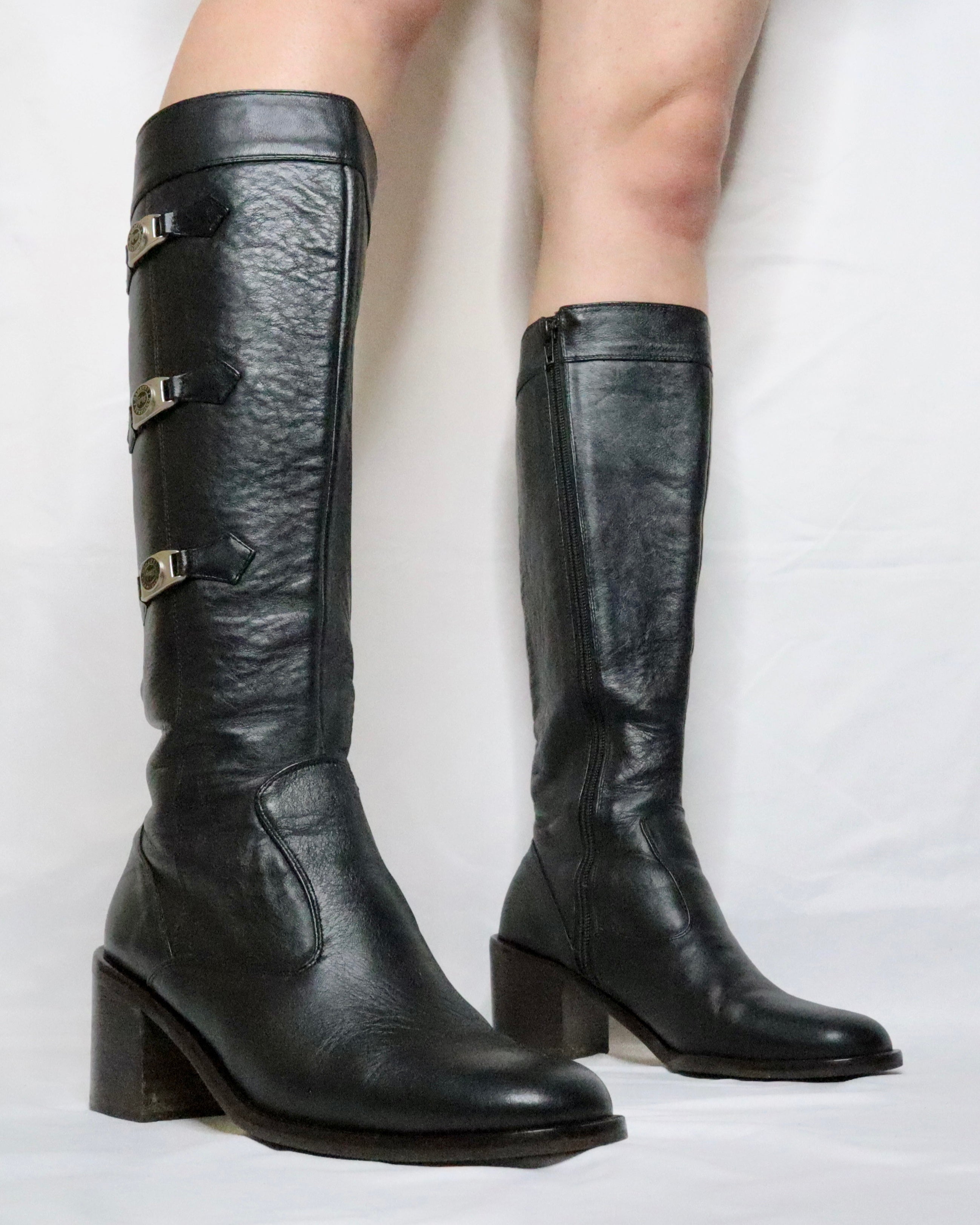 Knee High Black Leather Boots (7 US)