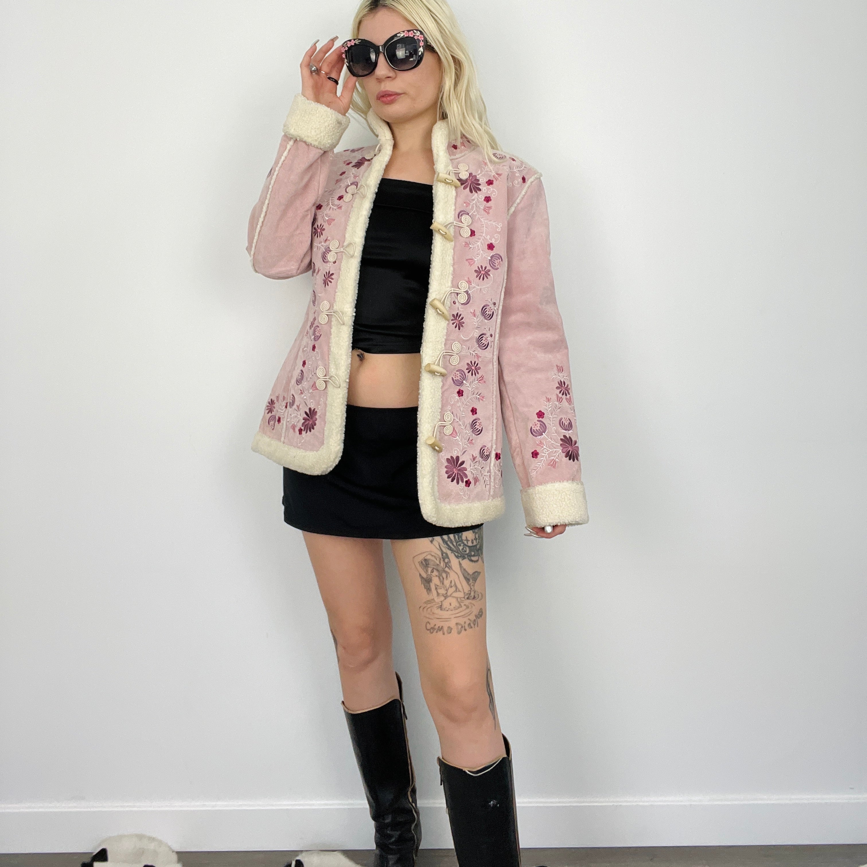 Embroidered Leather Coat