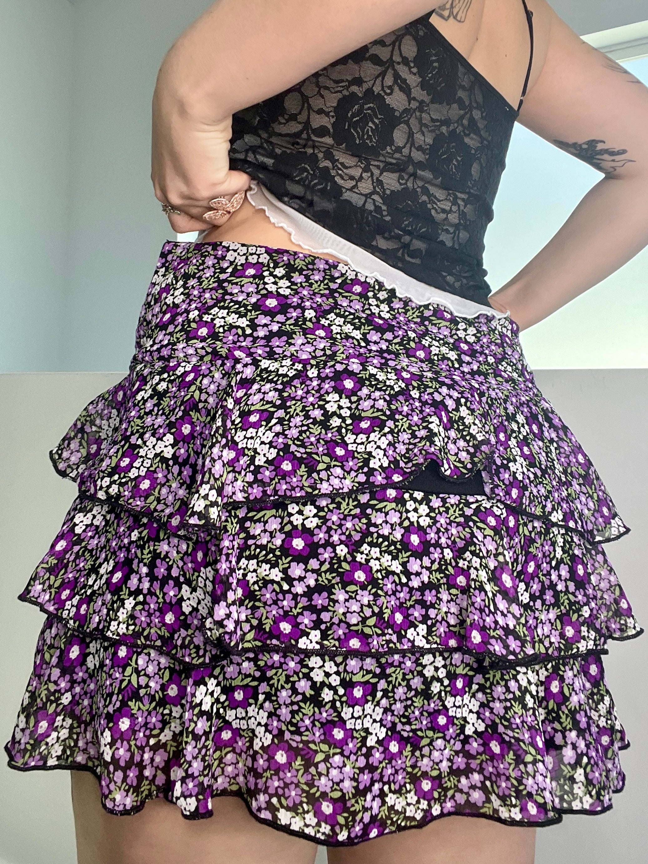 Y2K Floral Ruffle Miniskirt