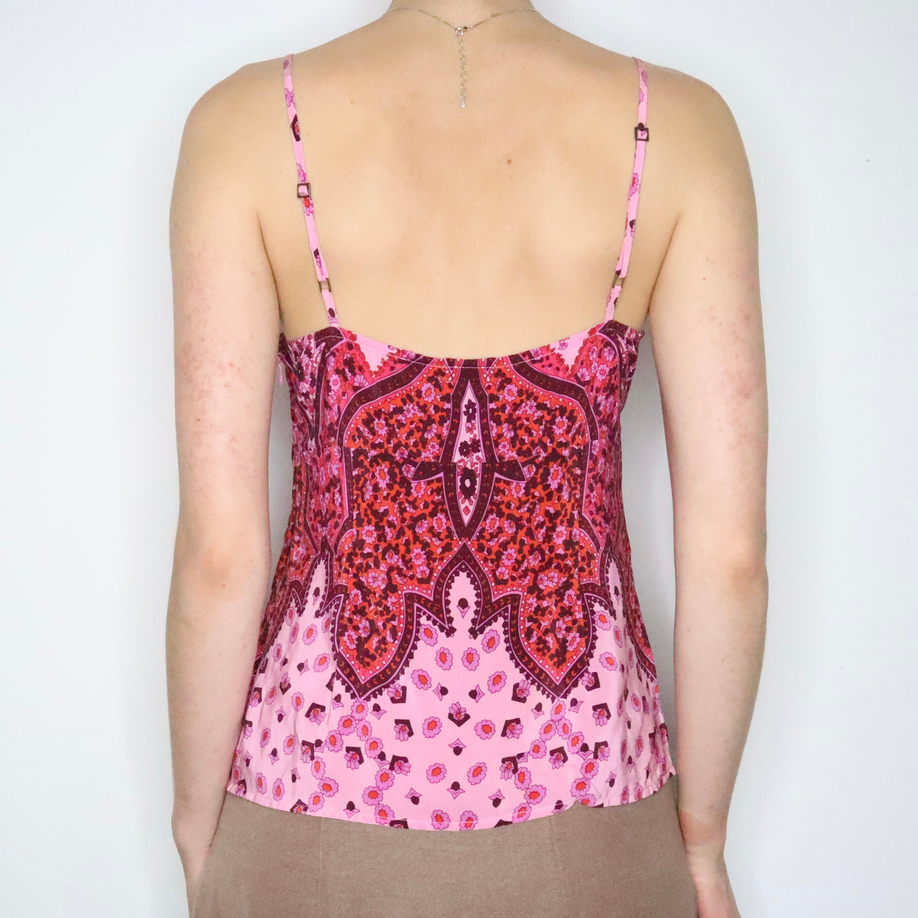 Pink Silk Paisley Milkmaid Cami (M-L)