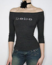 Bebe Gray Diamanté Top (S-M)