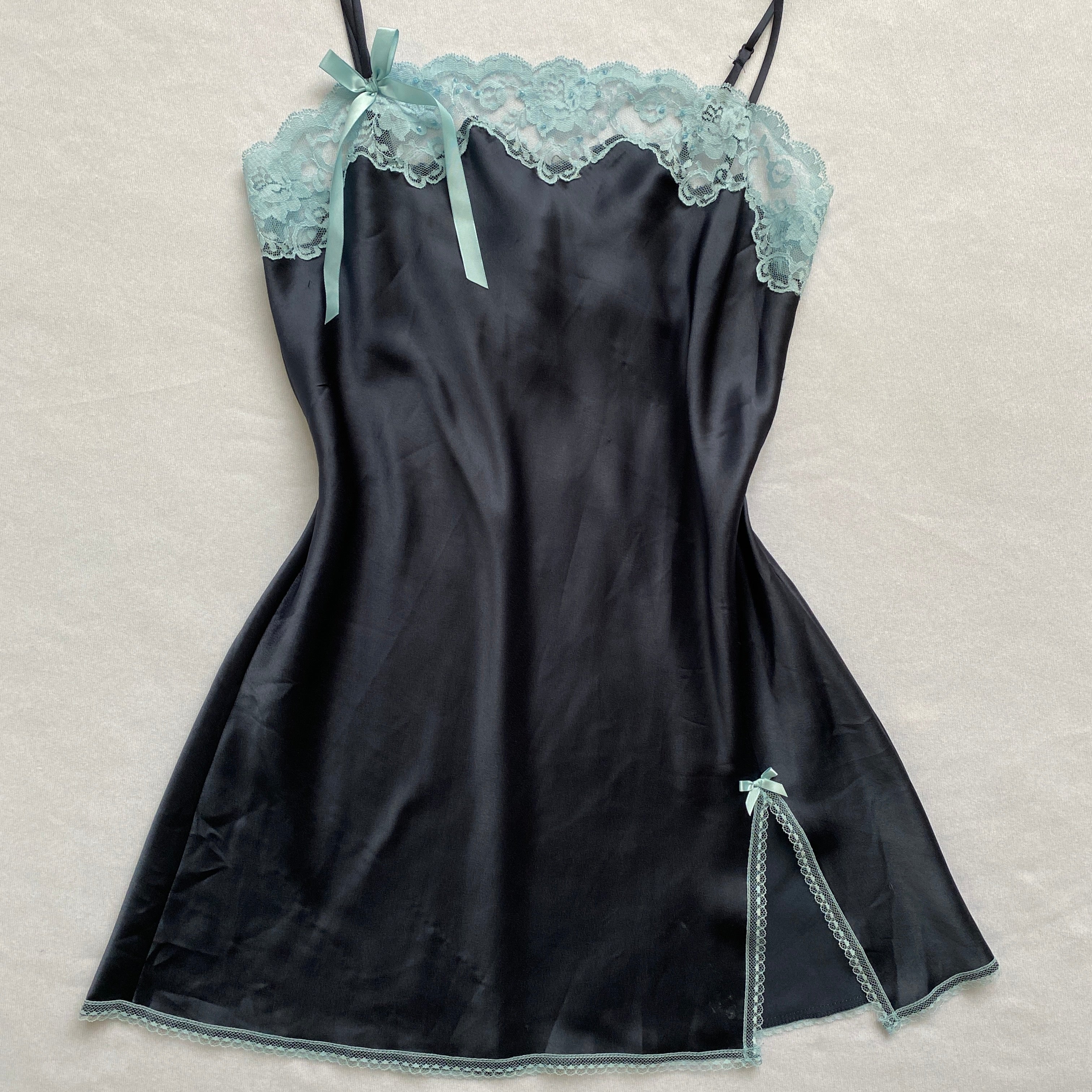 Navy baby blue lace slip