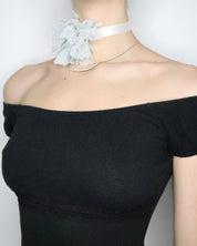 Pale Blue Silk Flower Choker 