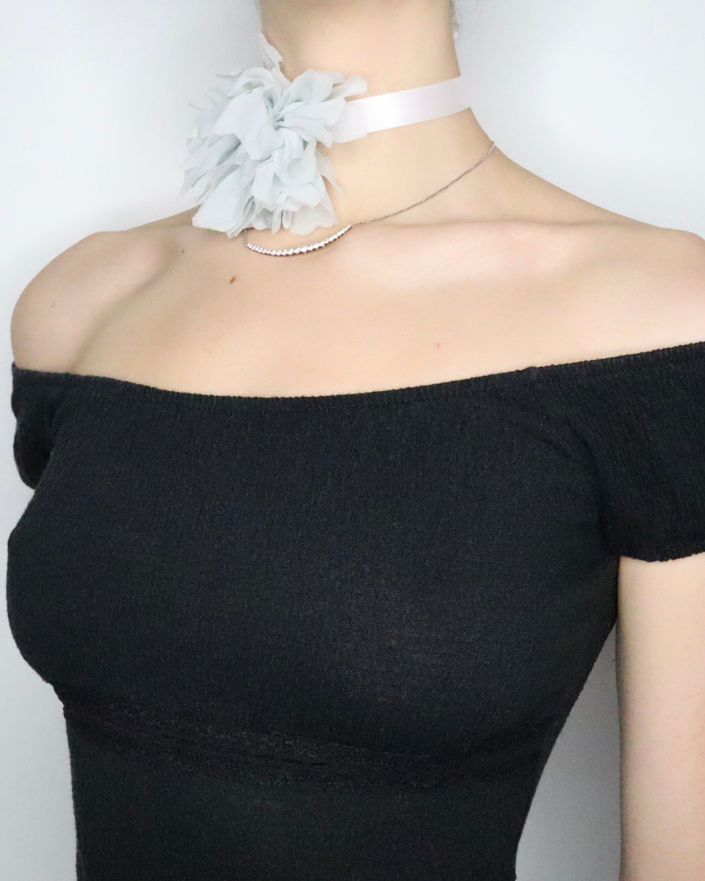Pale Blue Silk Flower Choker 