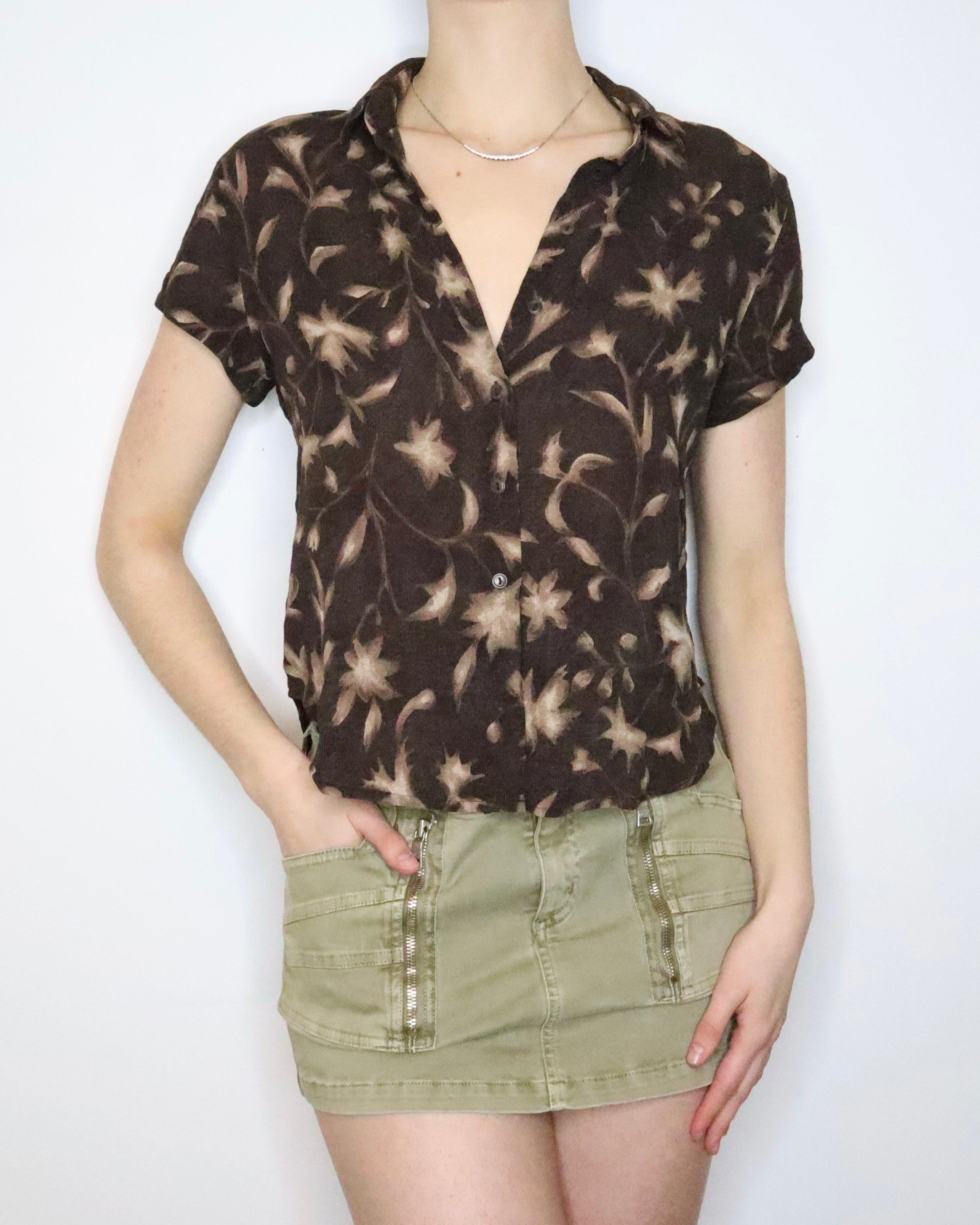 Brown Silk Button Up (Medium) 