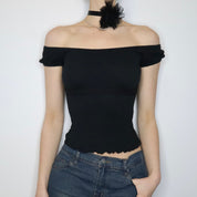 Black Milkmaid Baby Tee (XS-S) 