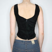 90s Black Suede Lace Up Corset (S)