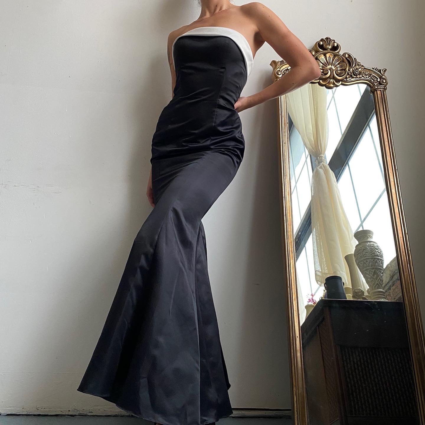 slim fit dress slacks Long Formal Square Neckline Evening Dress – The Dress Outlet main image 0