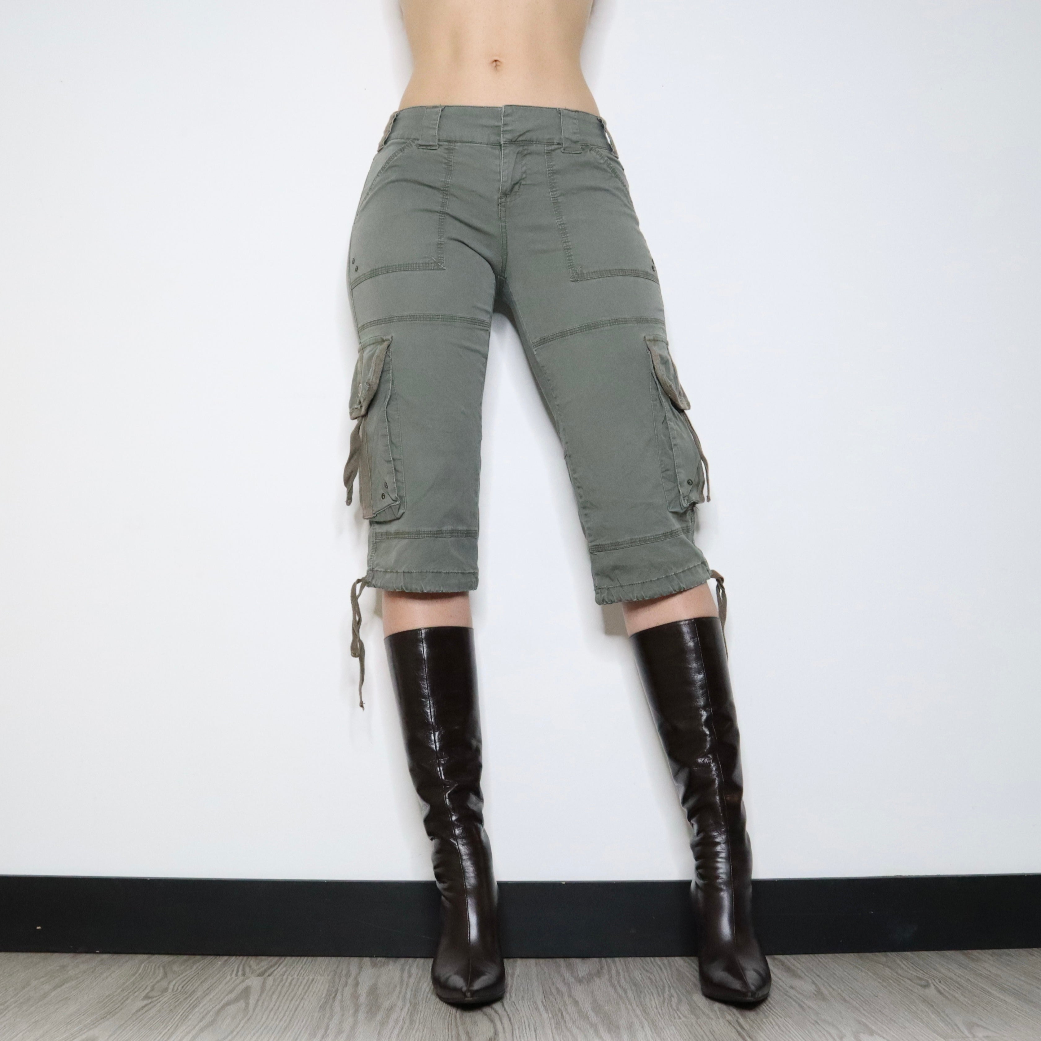 Khaki Green Cargo Capris (S-M) 