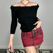 Vintage Ribbed Ruffle Neckline Blouse