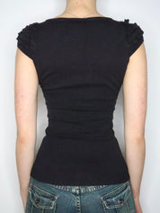 Black Pointelle Milkmaid Blouse (XS-S) 