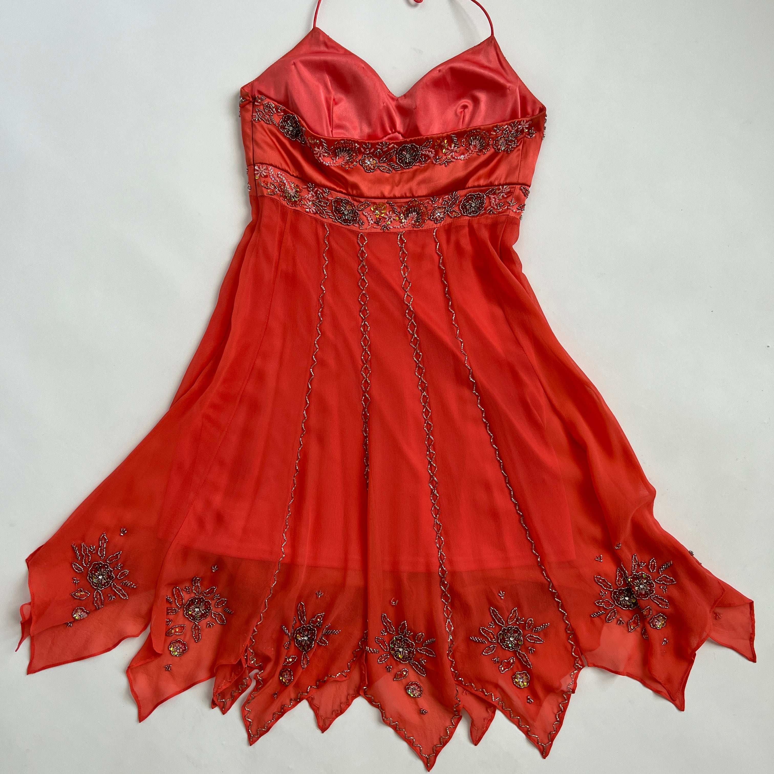 Beaded silk peach fairy dress - s