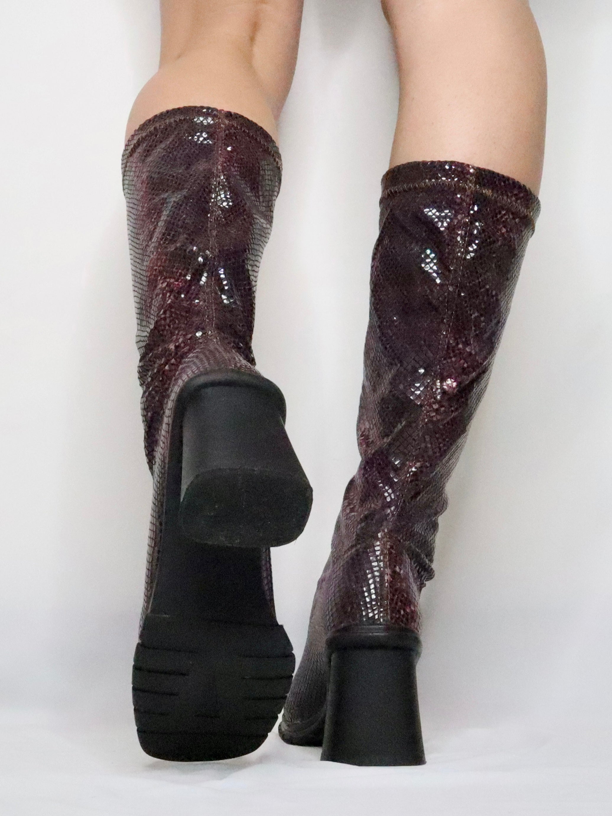 Maroon Faux Snakeskin Boots (6 US/36 IT)