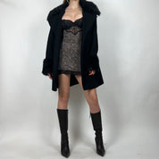 2000s Guess Black Fur-Trim Coat (M/L)