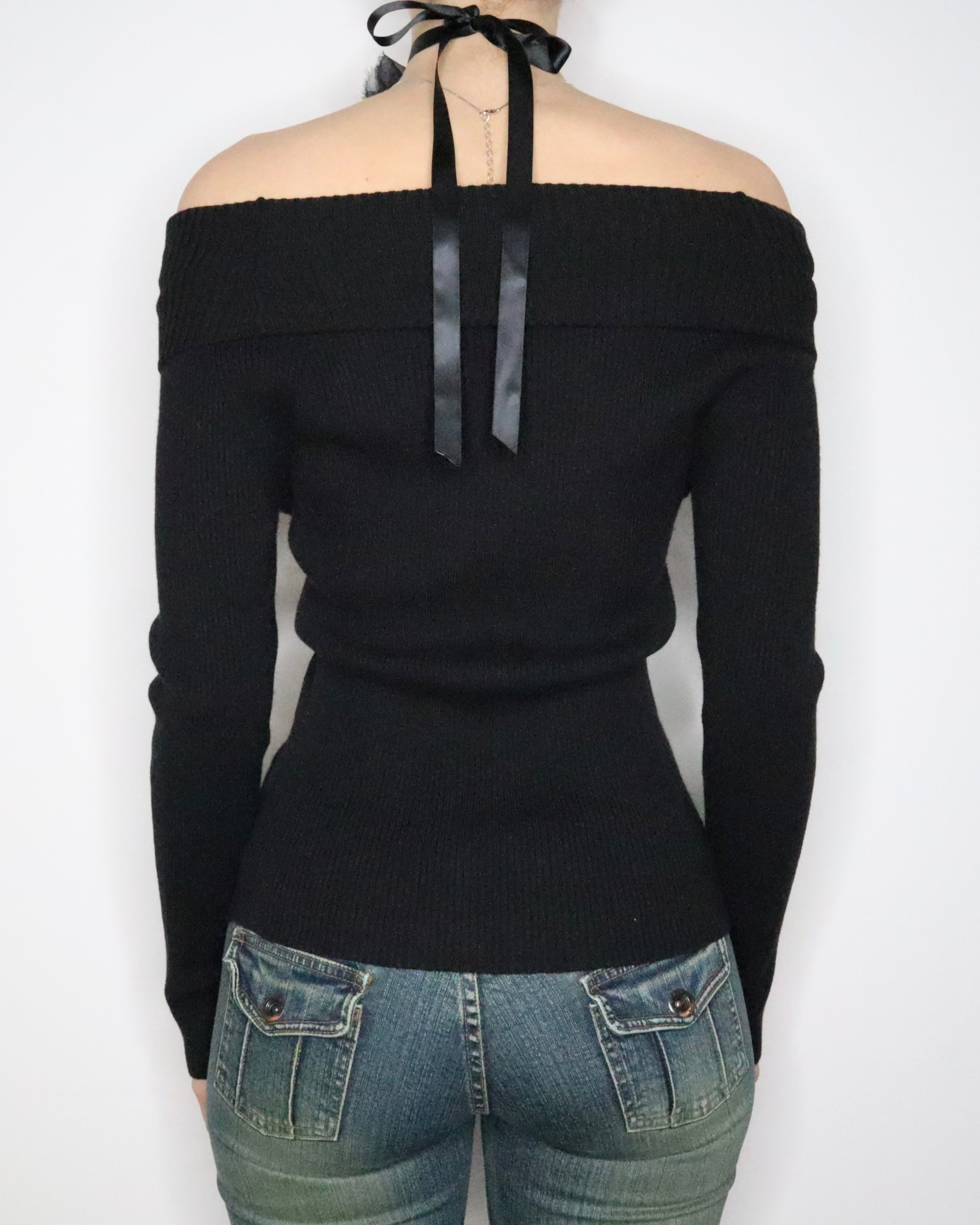 Black Off the Shoulder Sweater (XS-S) 