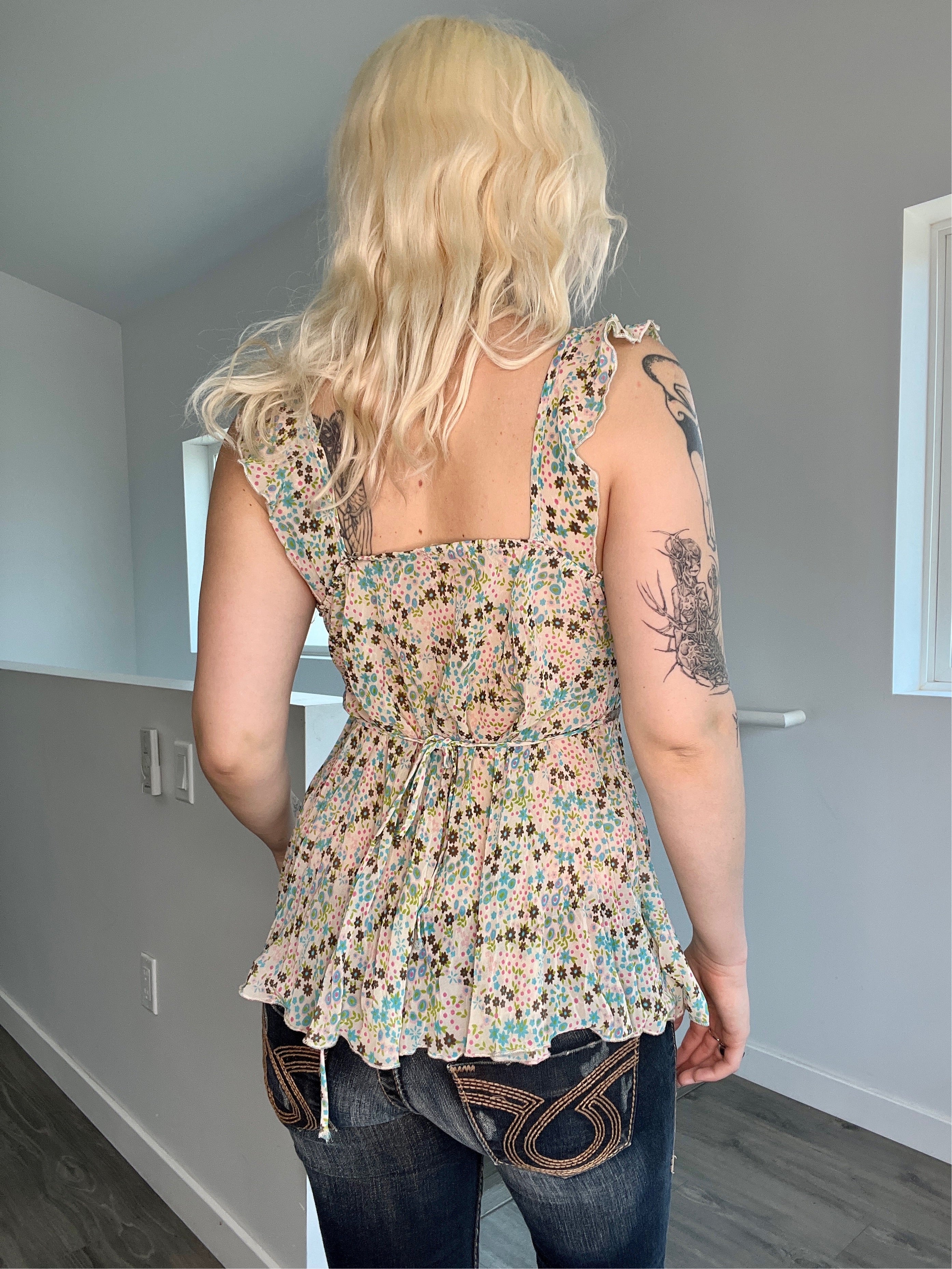 Y2K Floral Peasant Top