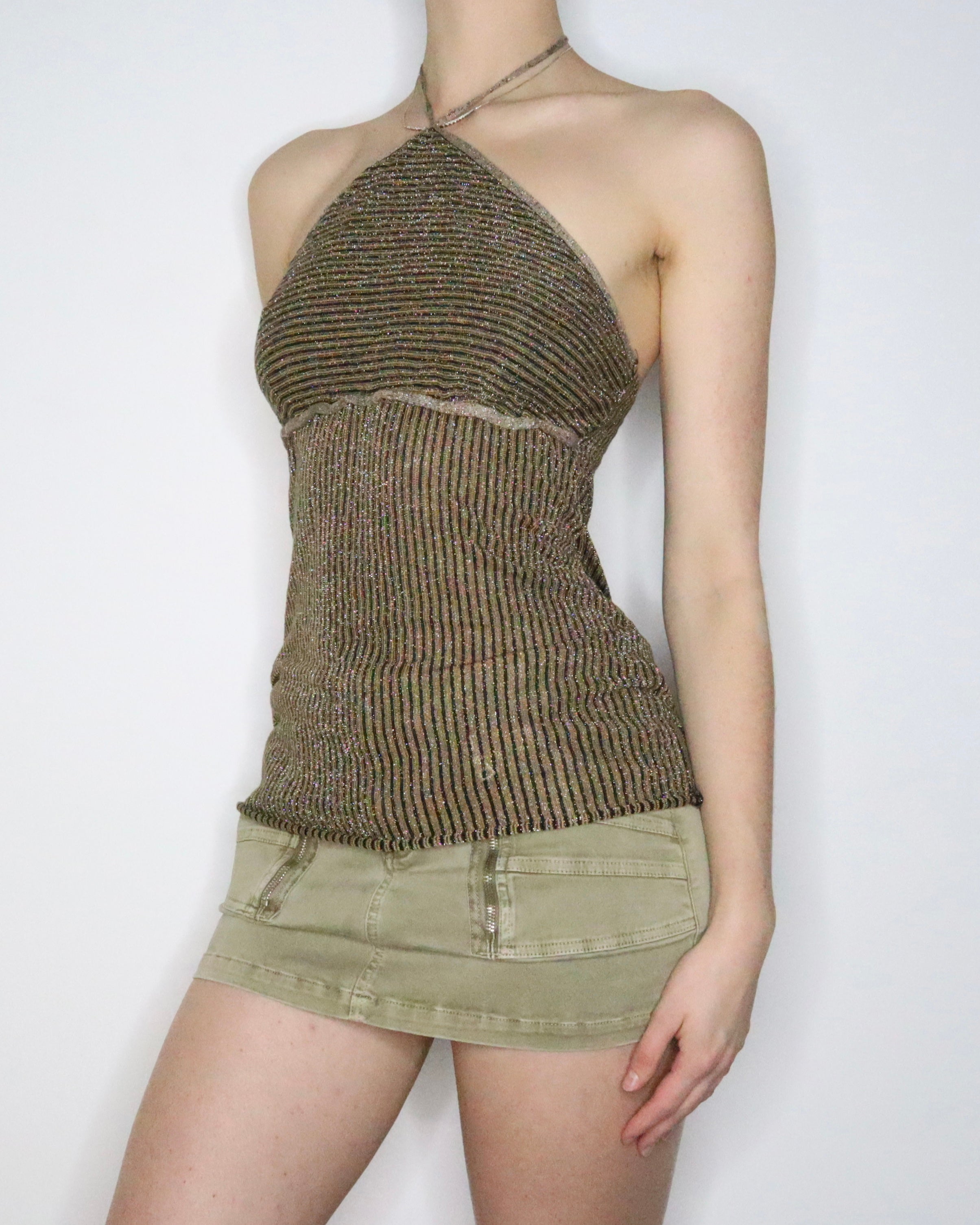 Italian Striped Shimmer Halter Top (S-M) 