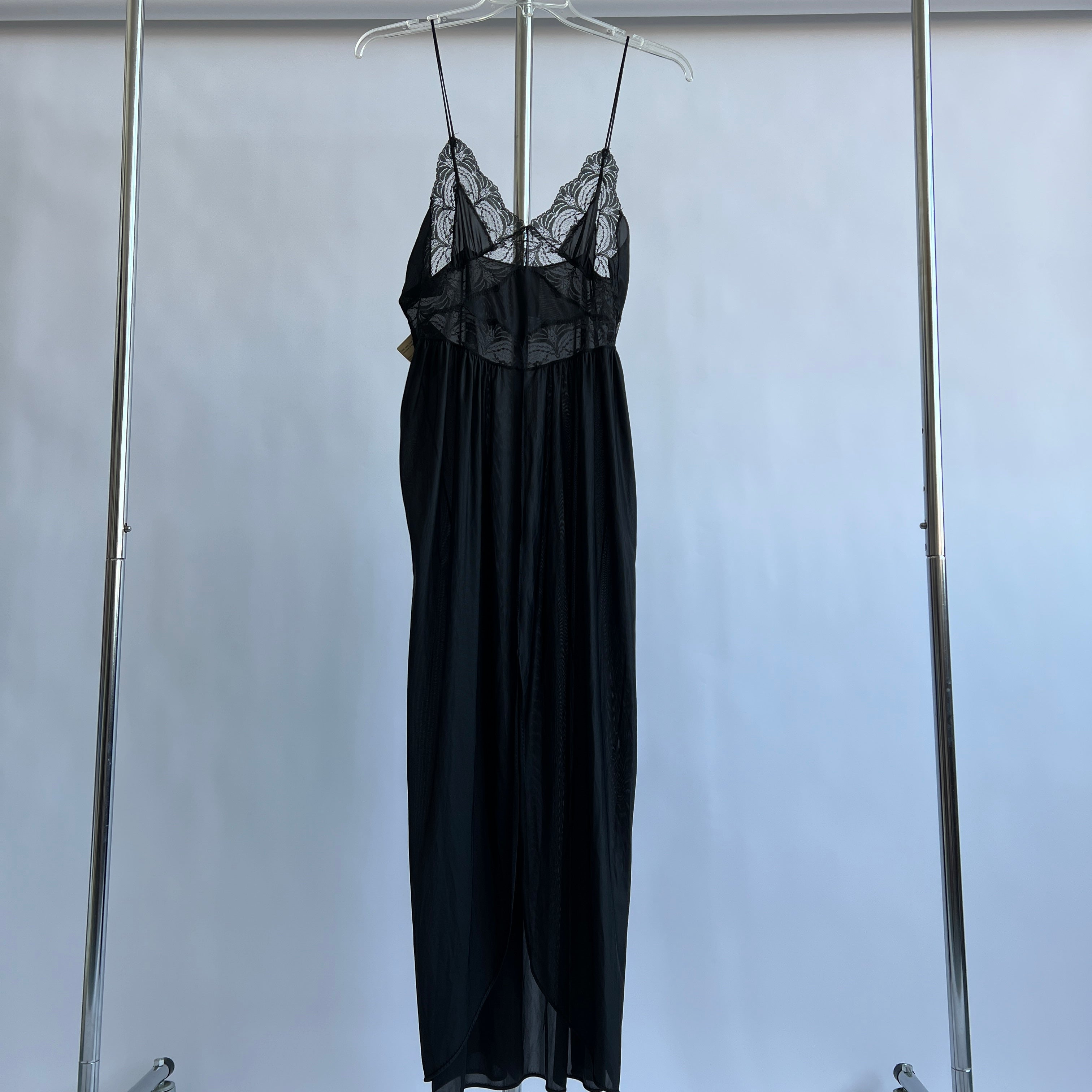 Deadstock vintage black lace maxi slip