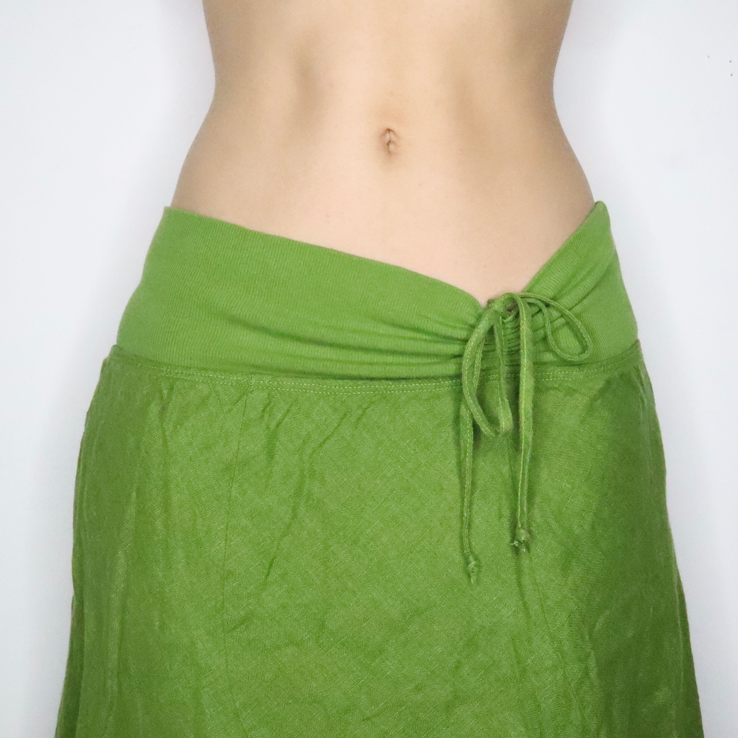 Green Linen Midi Skirt (S-M)