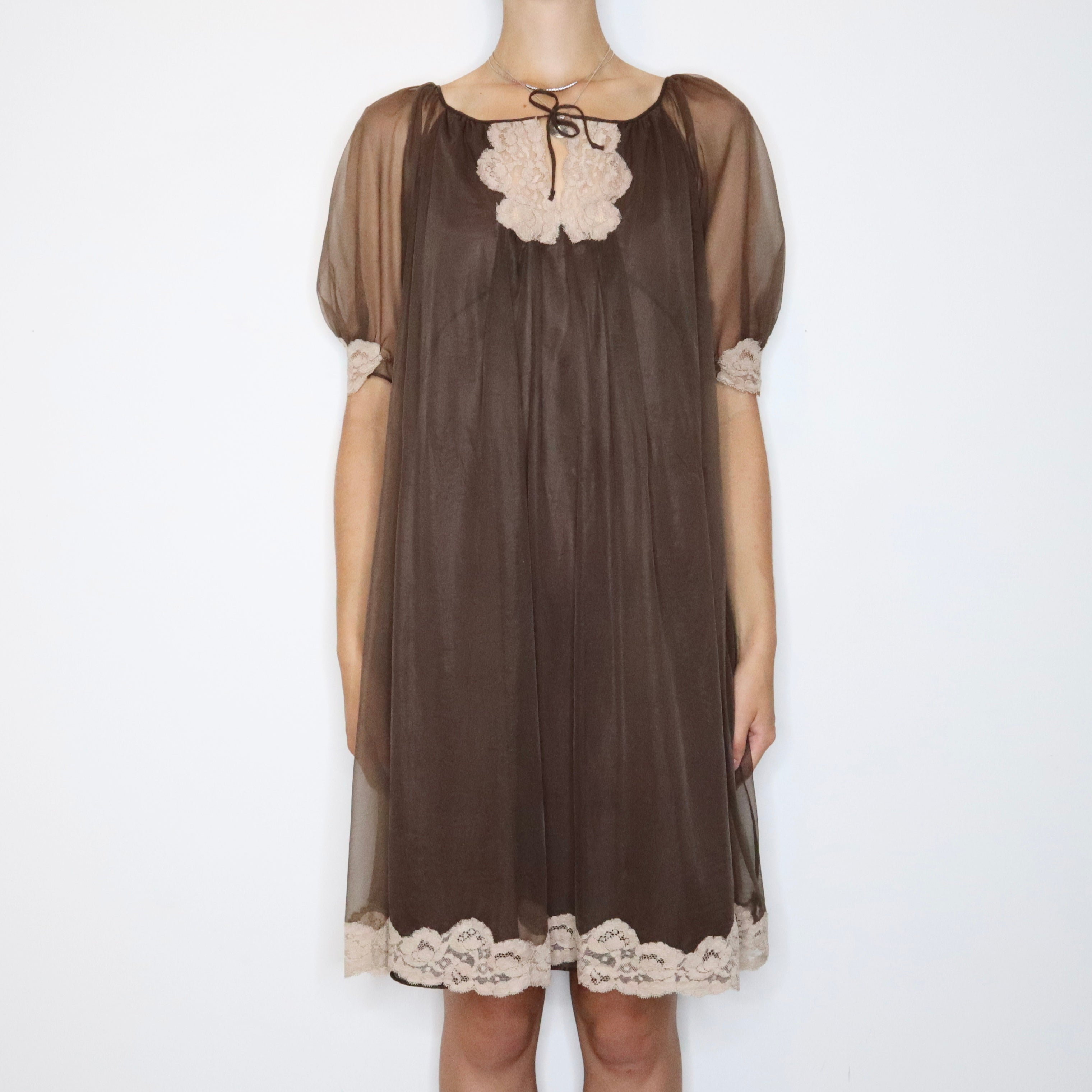 60s Brown Babydoll Nightgown (L)