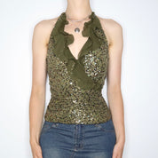 Green Sequin Halter Top (S-M)
