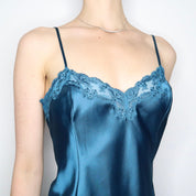 Teal Satin Slip Dress (Medium)