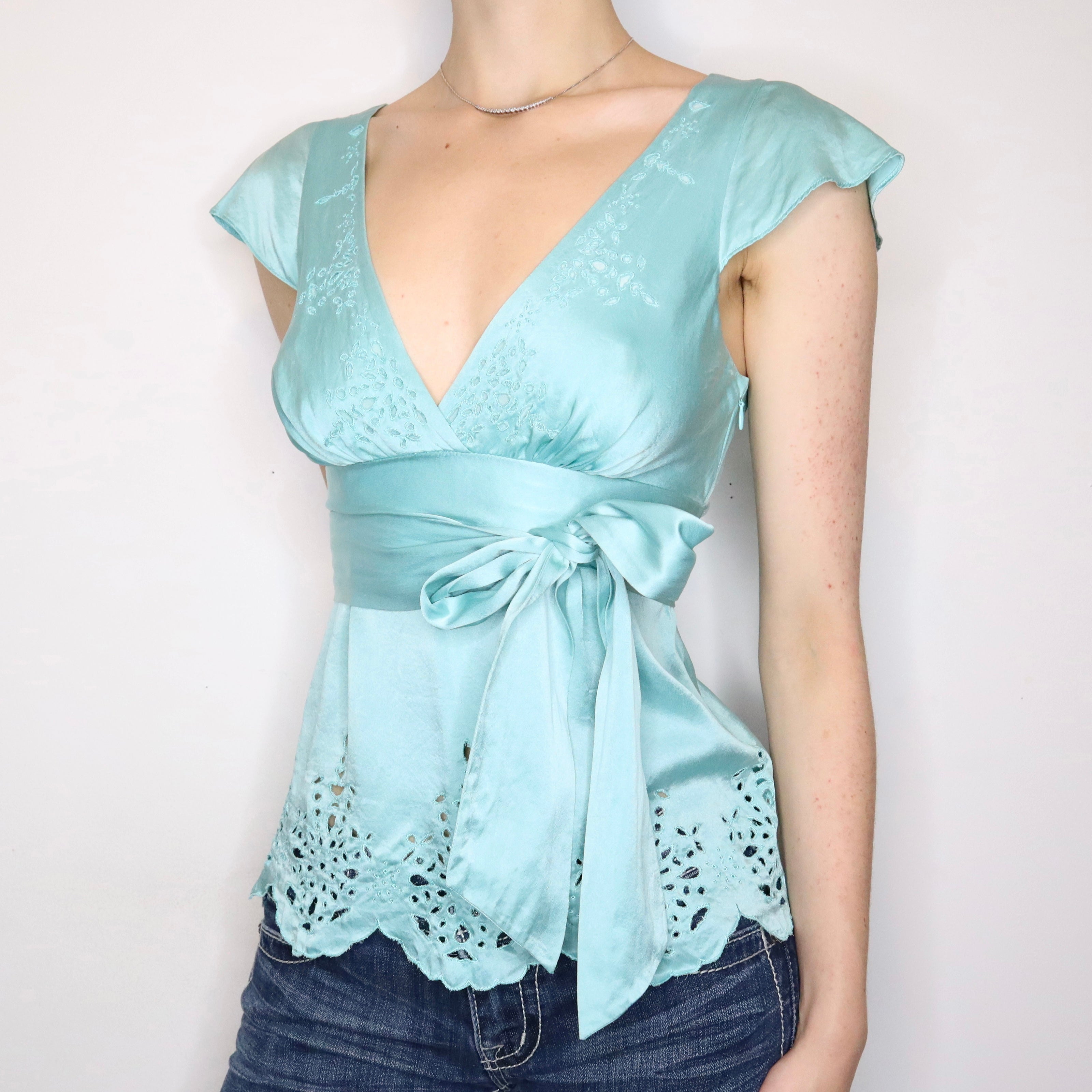 Turquoise Silk Blouse (S-M)