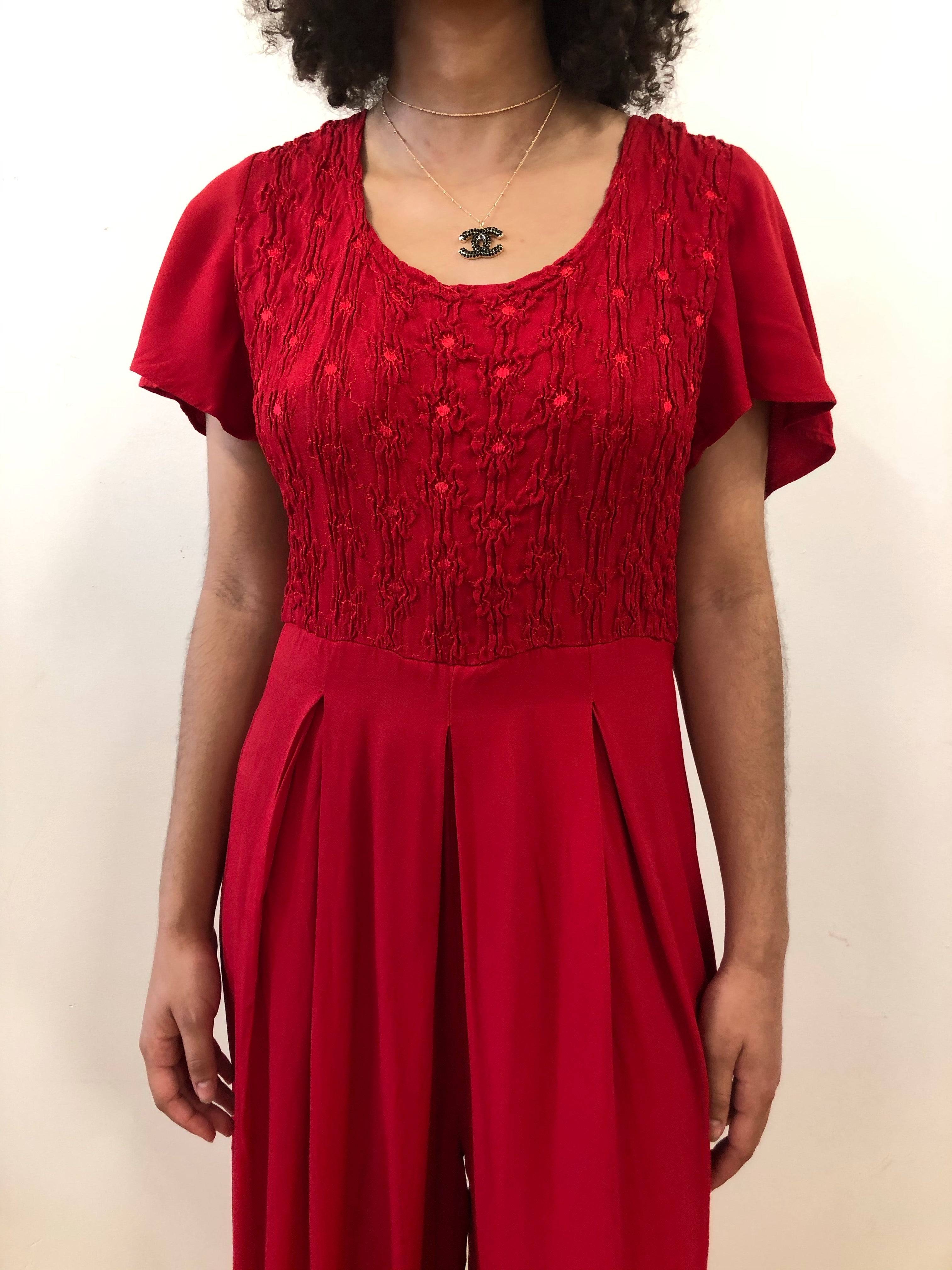 Wide leg red jumpsuit