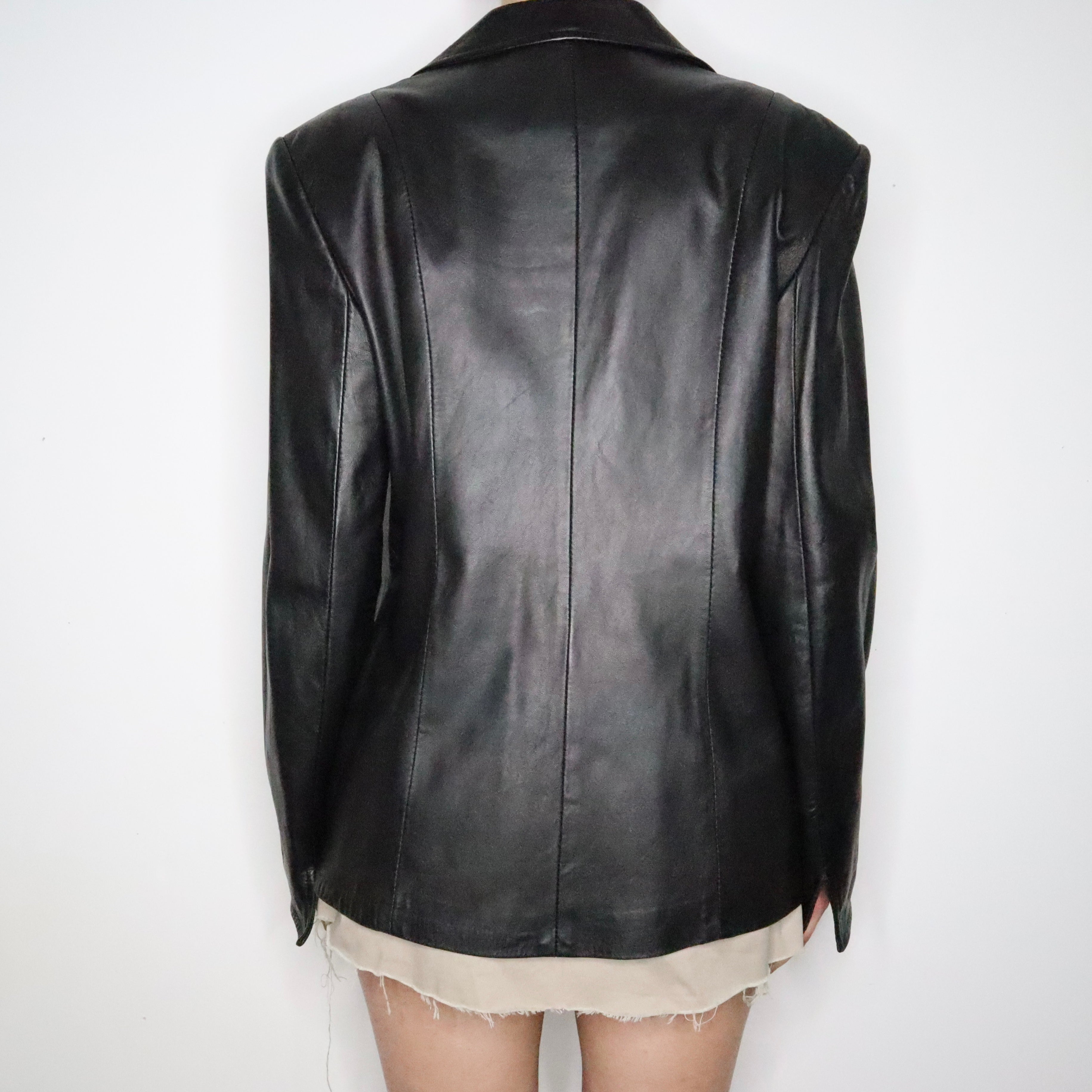 Black Leather Zip Up Jacket (L-XL)