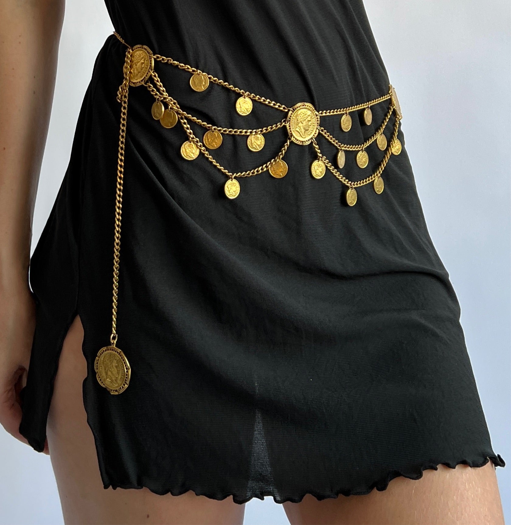 Gold coin chain belt