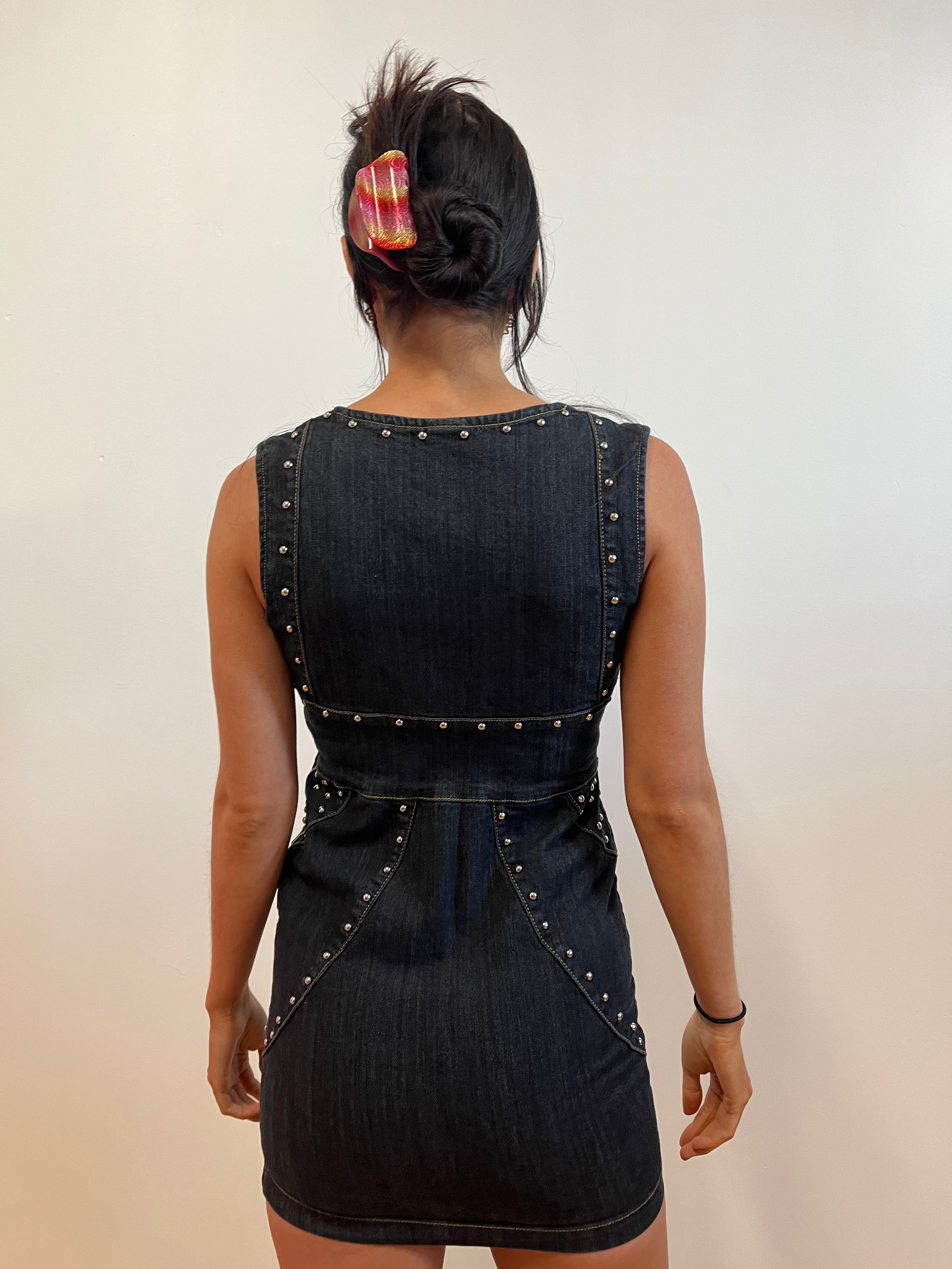 Grommet denim midi