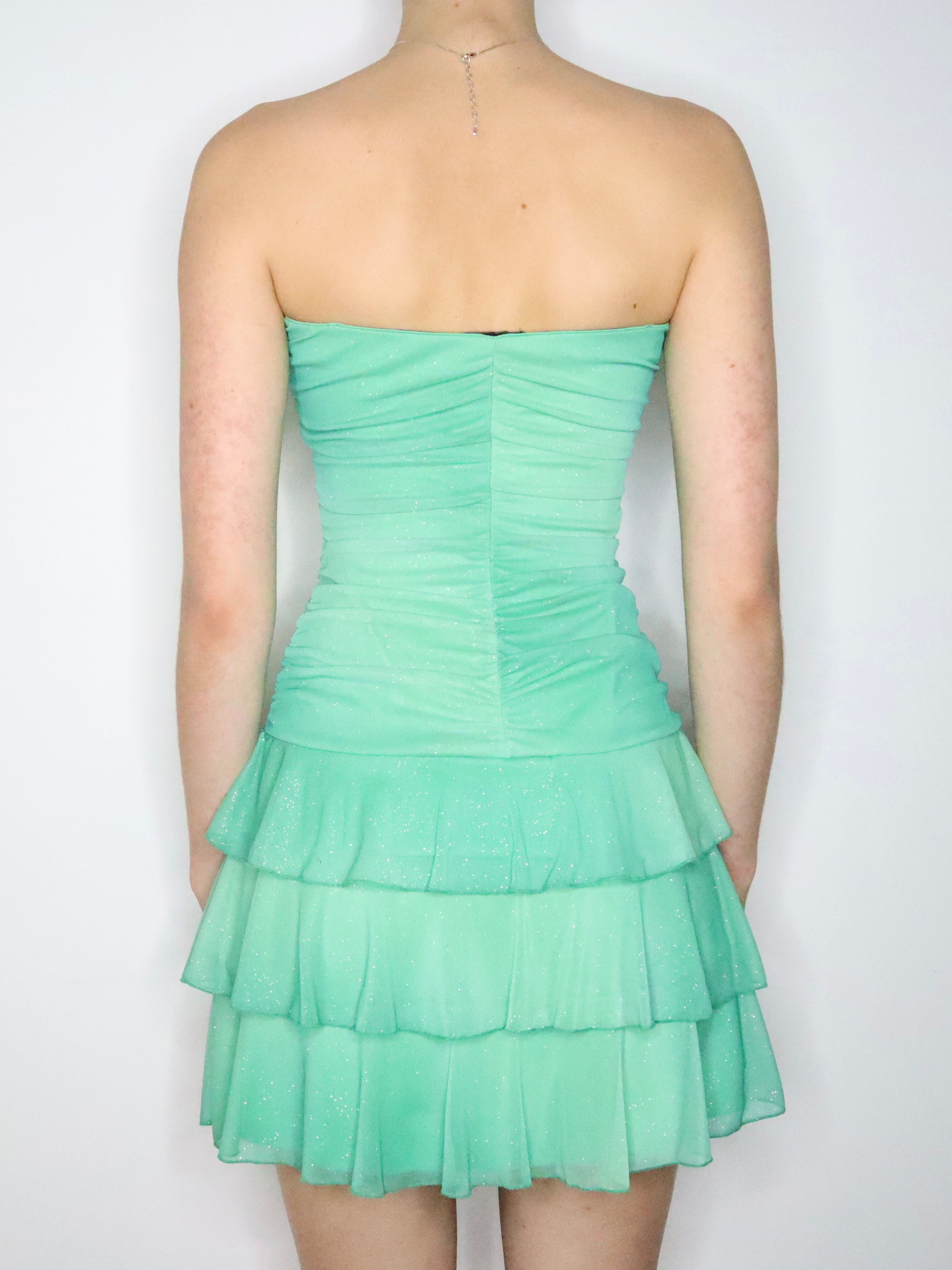 Green Glitter Mesh Mini Dress (Small) 