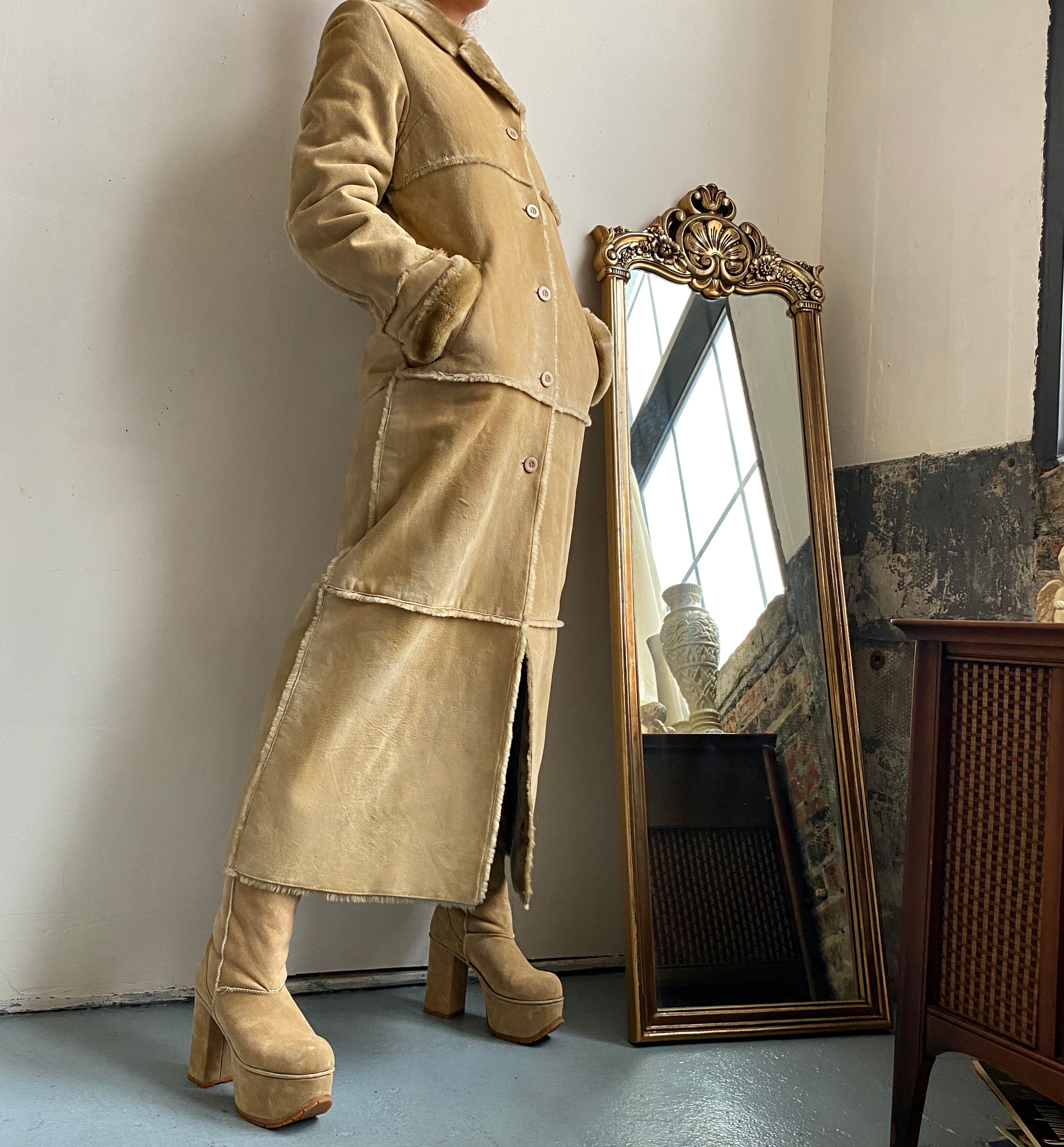Genuine suede long coat