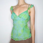 Blue Green Silk Babydoll Top (Medium) 