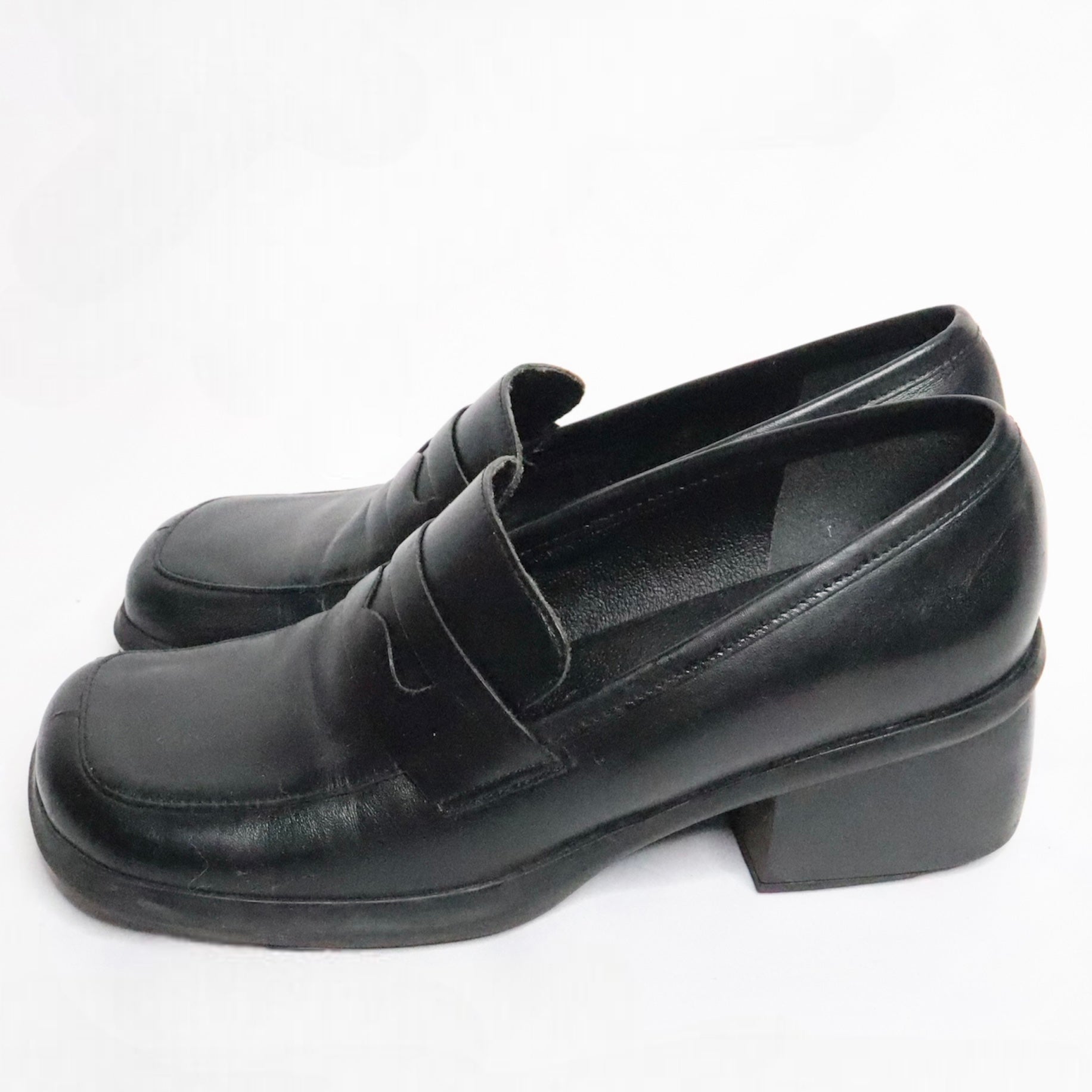 Black Leather Heeled Loafers (7 US)