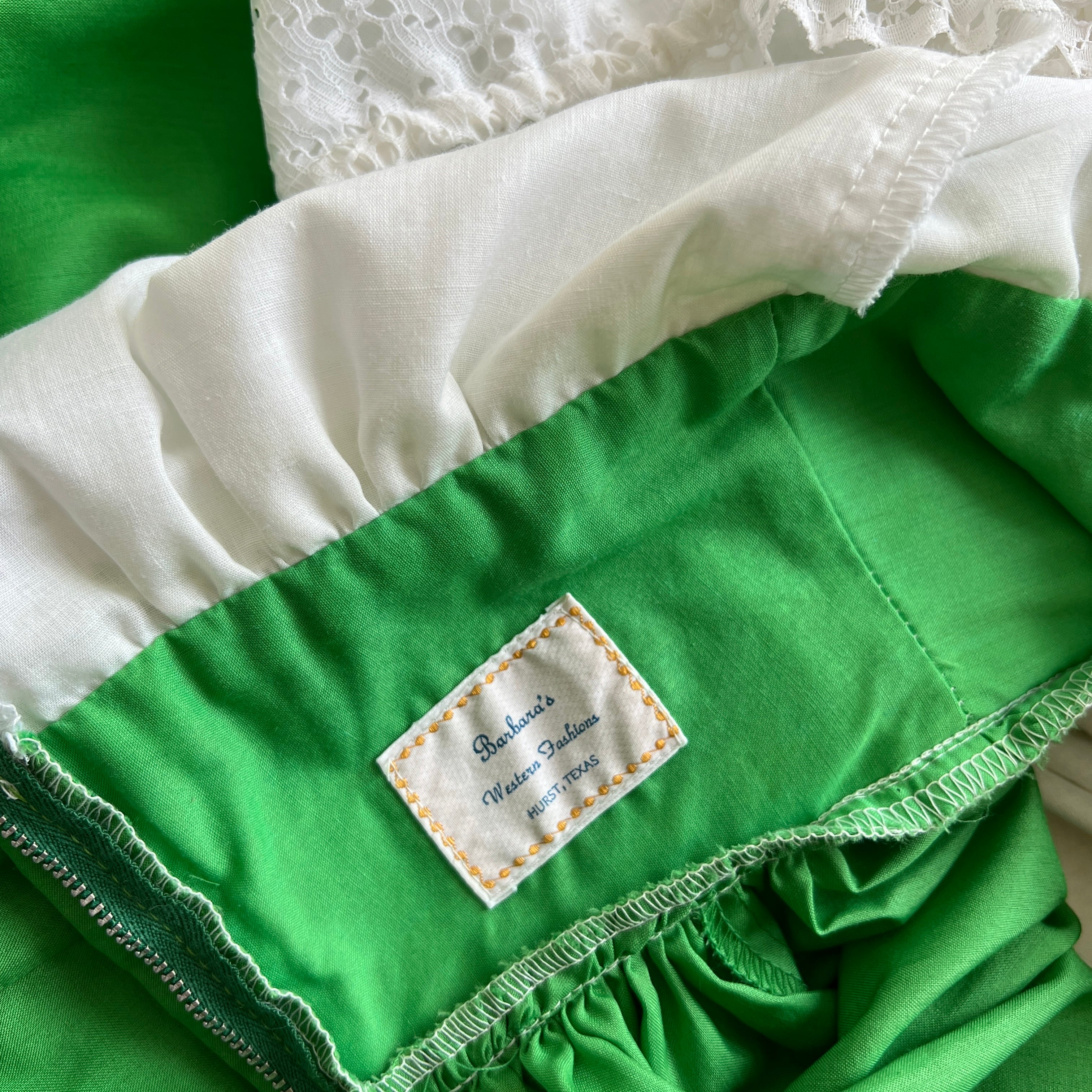 vintage white & green dancing dress sz s
