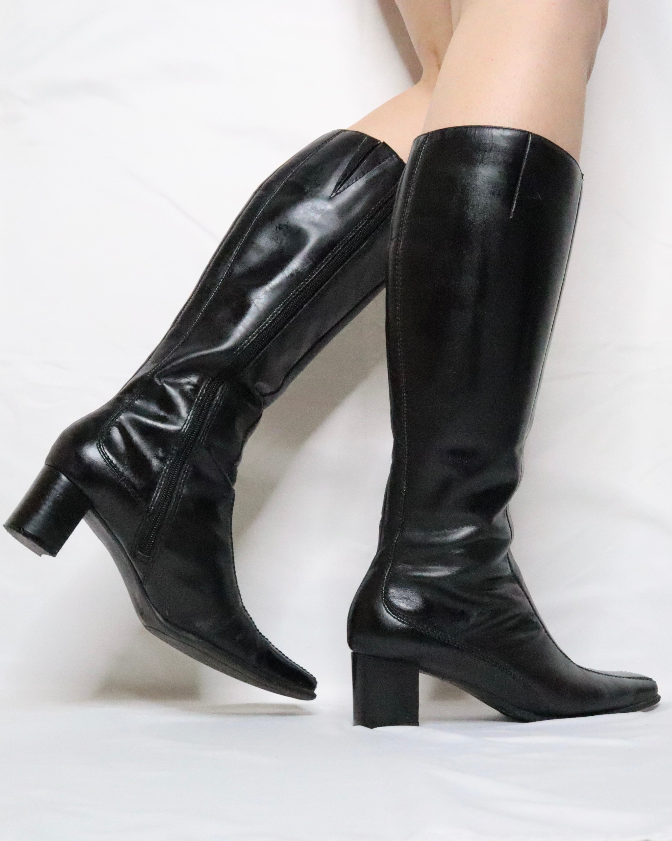 Black Knee High Leather Boots (8 US)