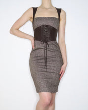 Bebe Brown Tweed Corset Dress (XS) 