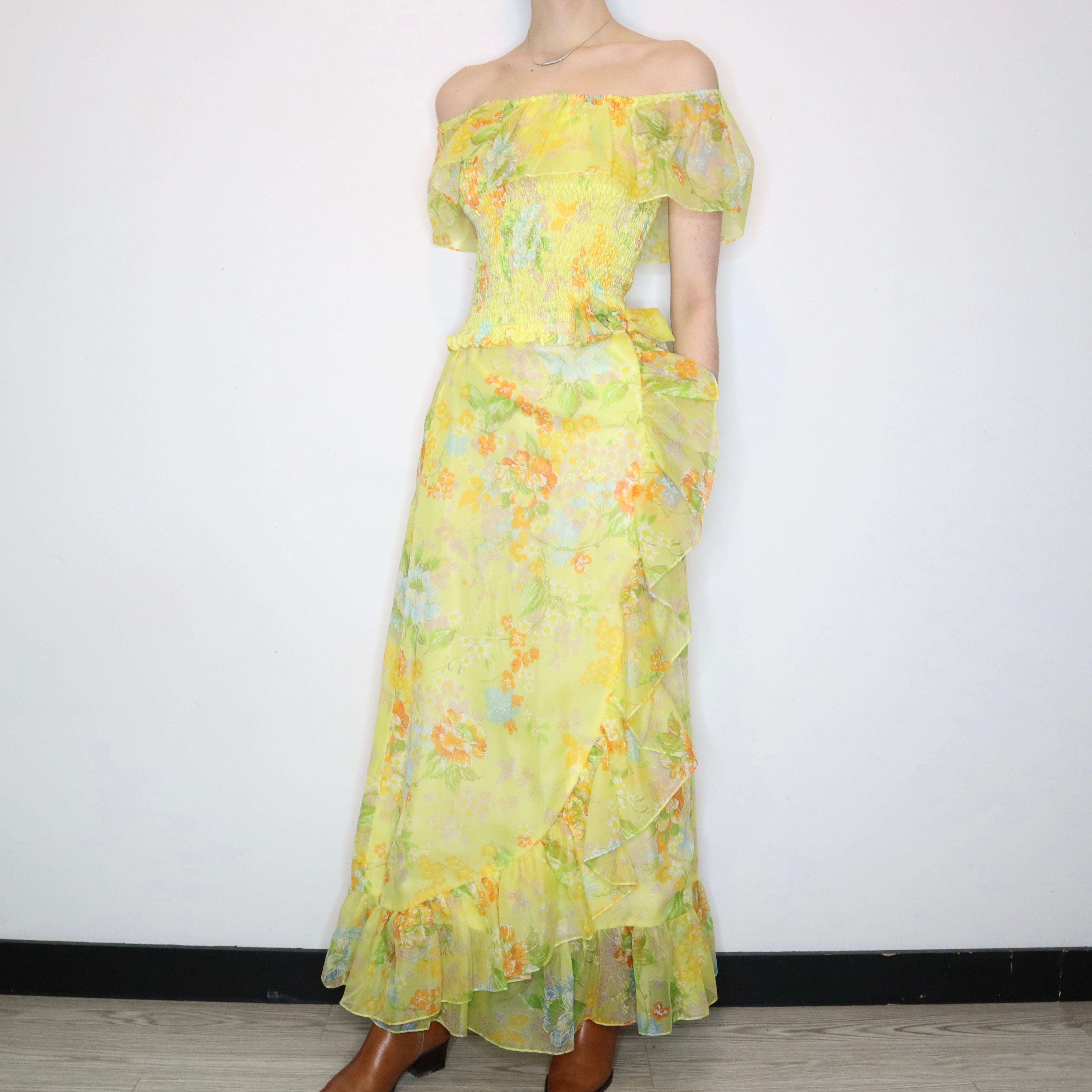 Yellow Floral Chiffon Set (XS-S)