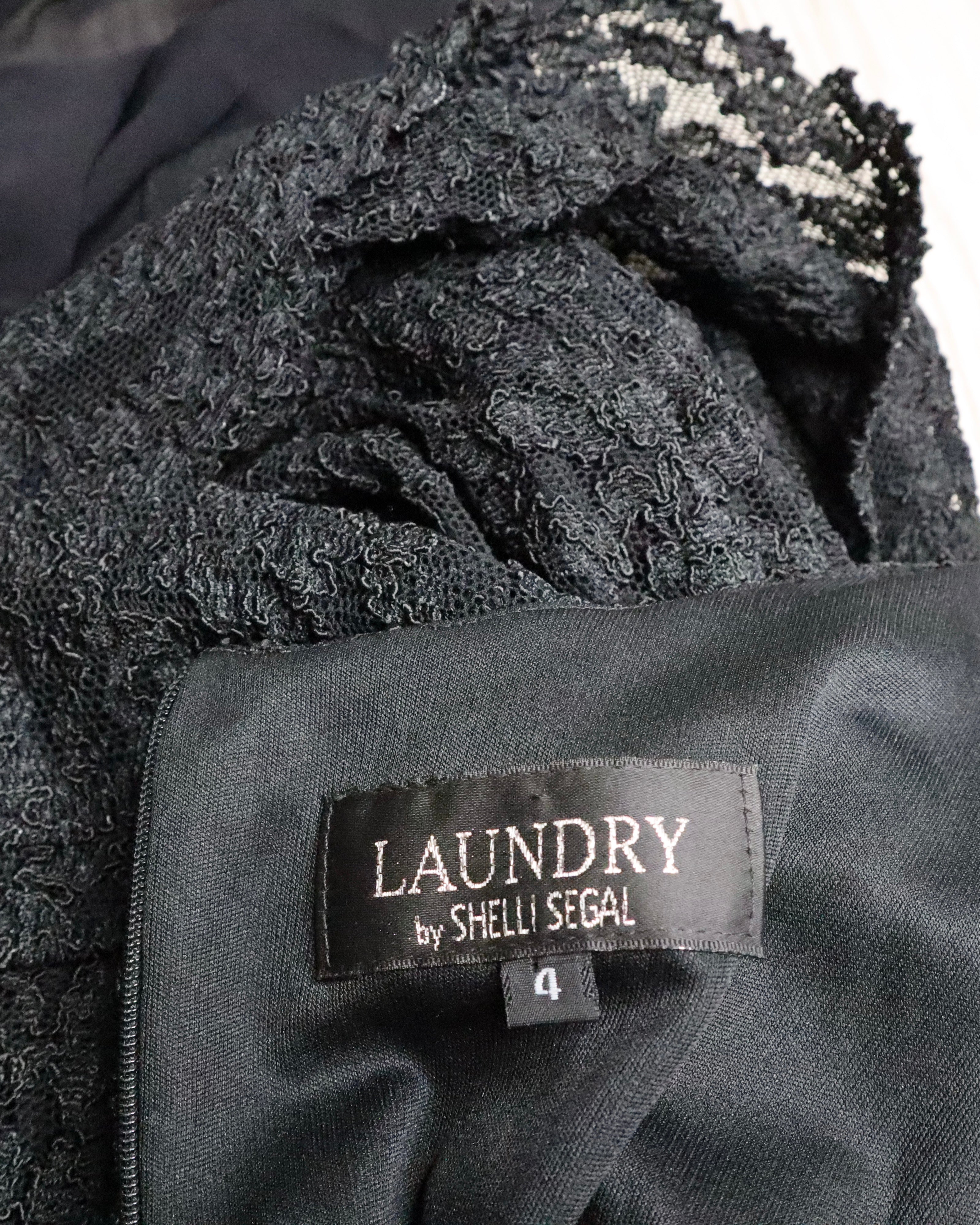 90s SHELLI SEGAL Black Lace Gown (S) 