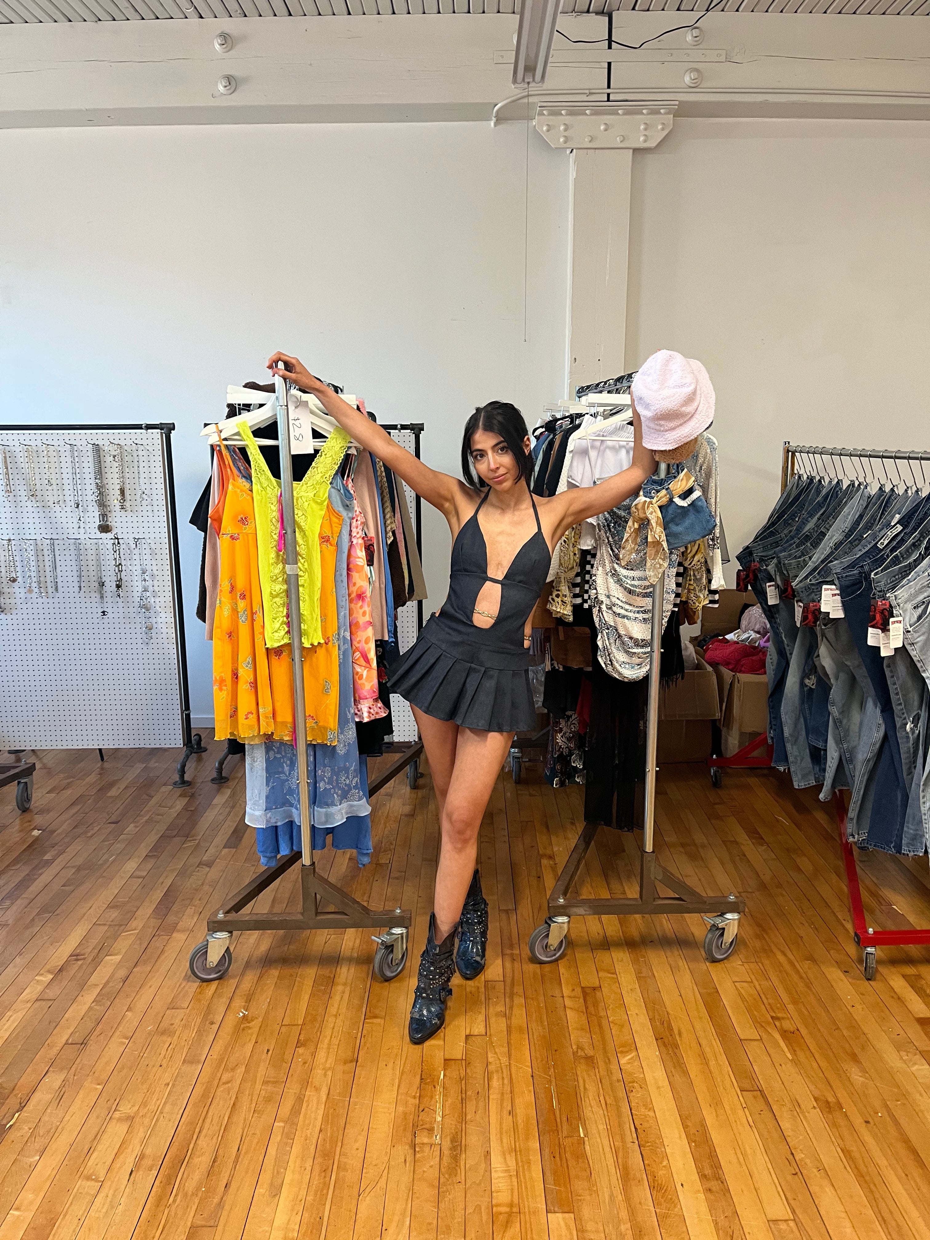 denim micro mini dress