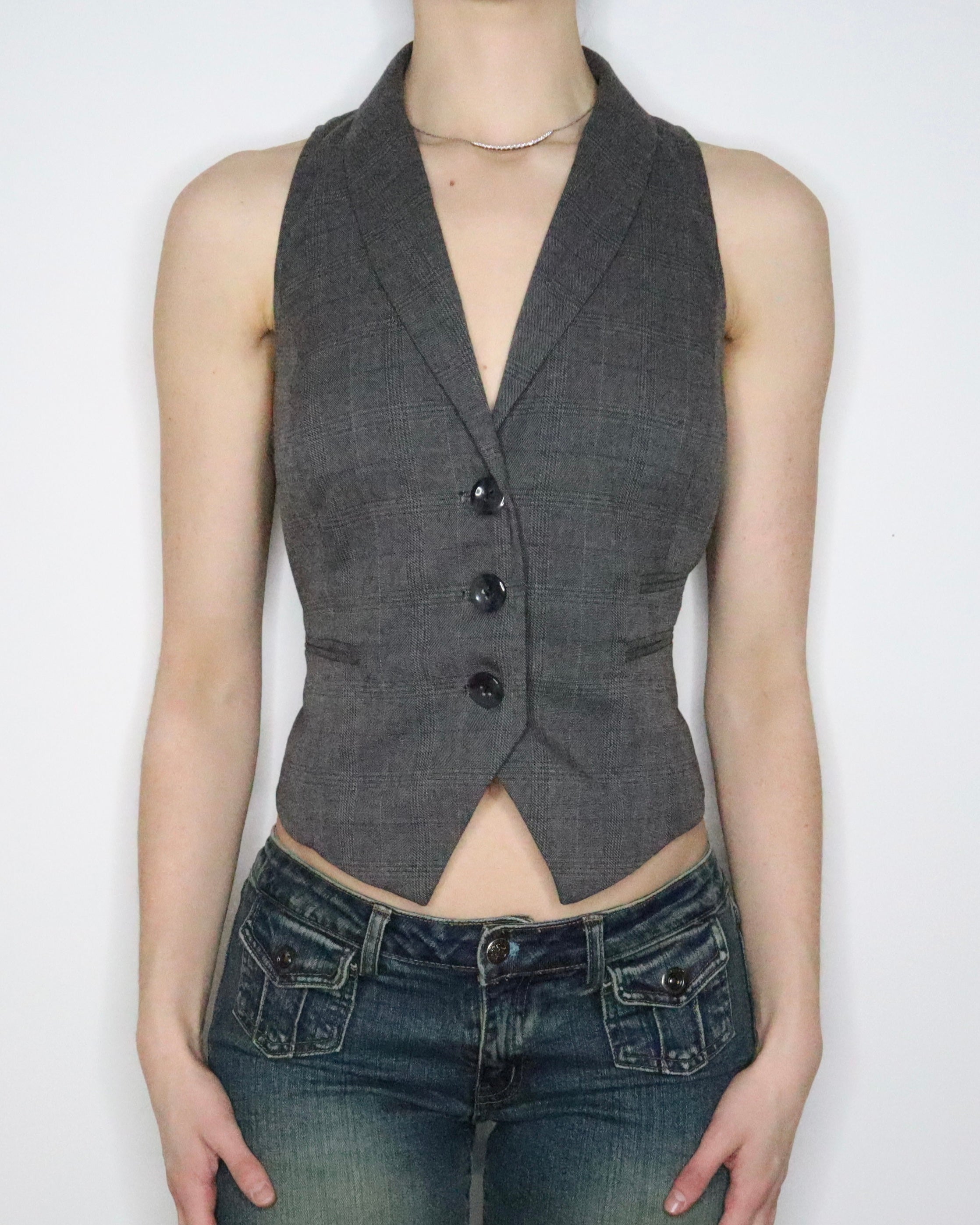 Gray Plaid Waistcoat Vest (M-L)
