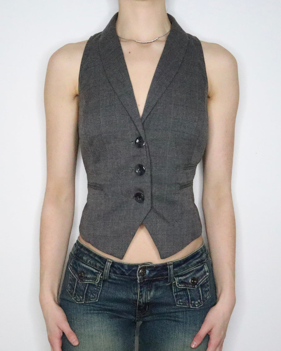 Gray Plaid Waistcoat Vest (M-L)