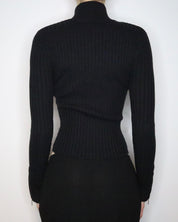 Black Ribbed Zip Up Sweater (XS-S) 
