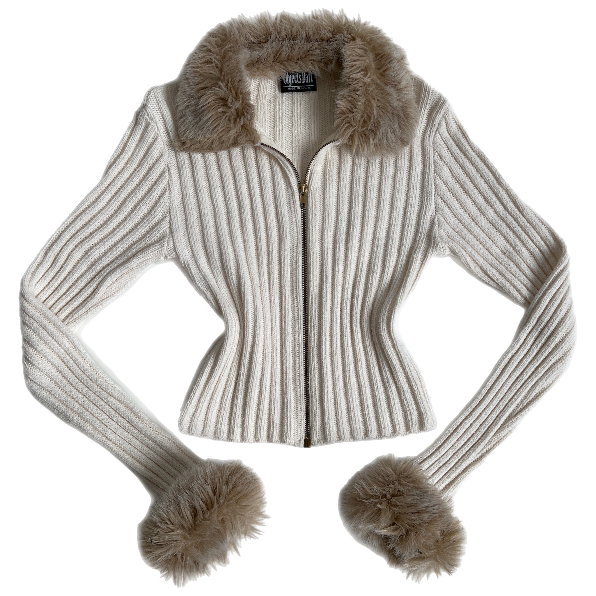 Y2K zip sweater faux fur trim