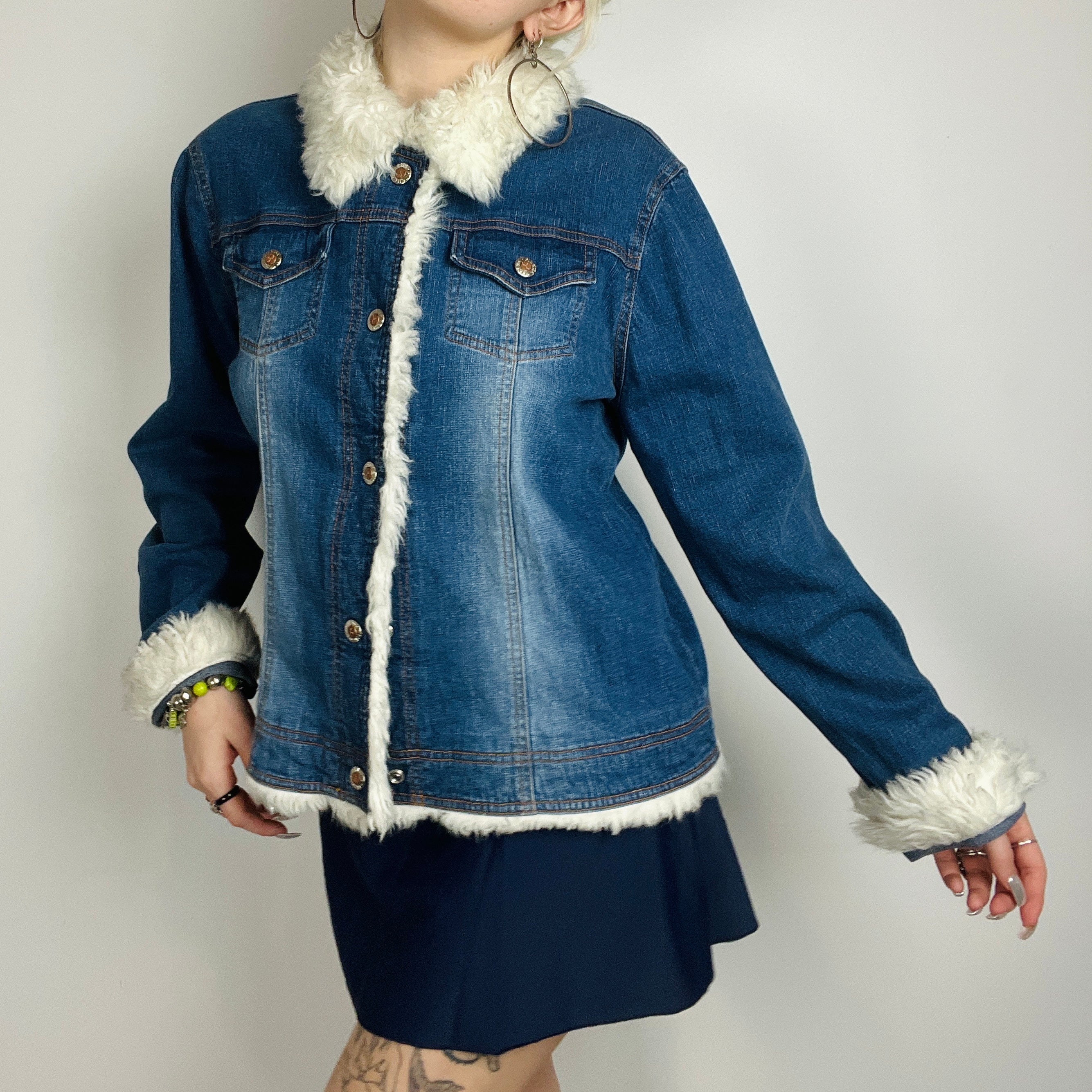 90s Denim Faux Fur Jacket