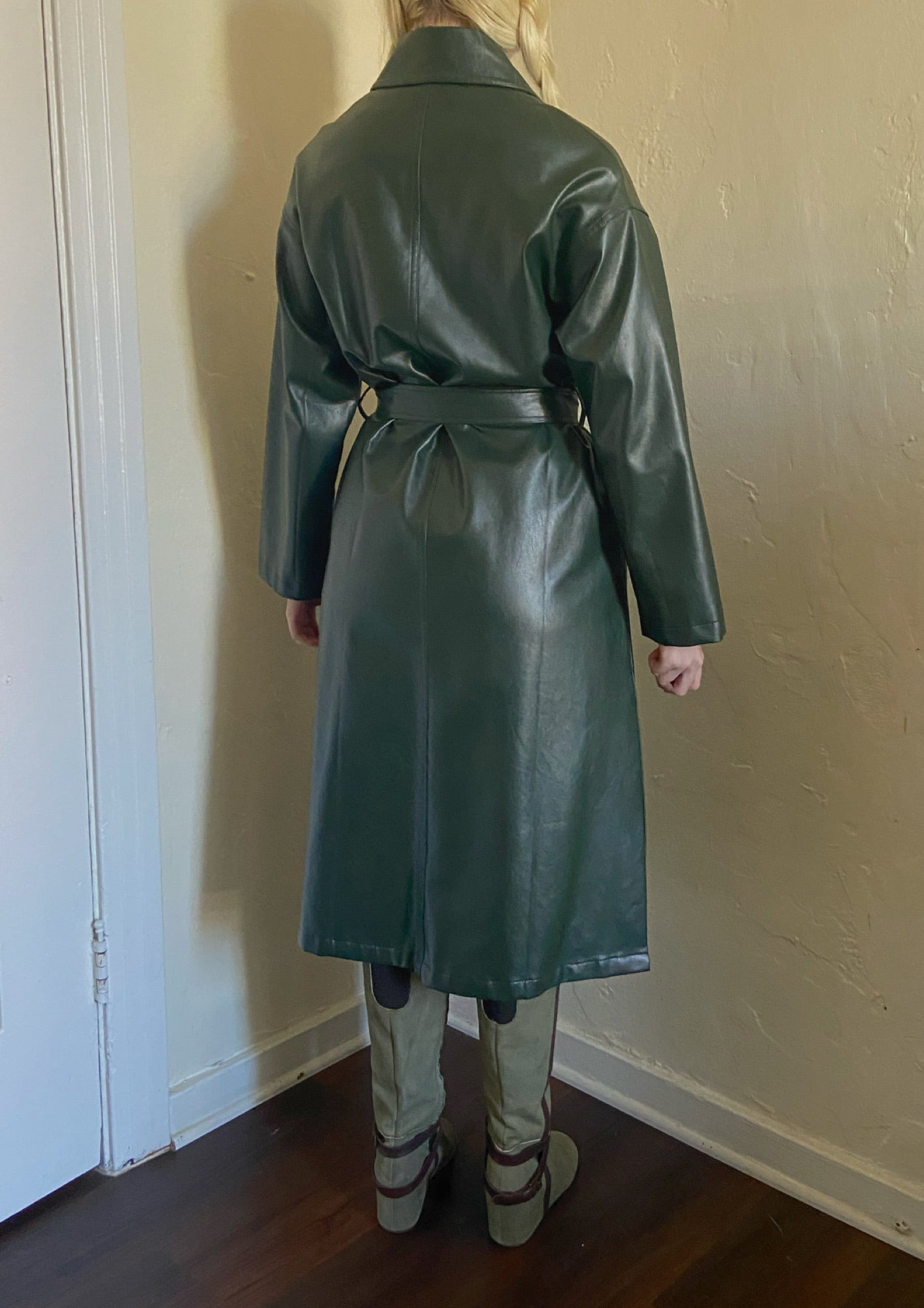 Vegan Leather Forest Green Trench Coat